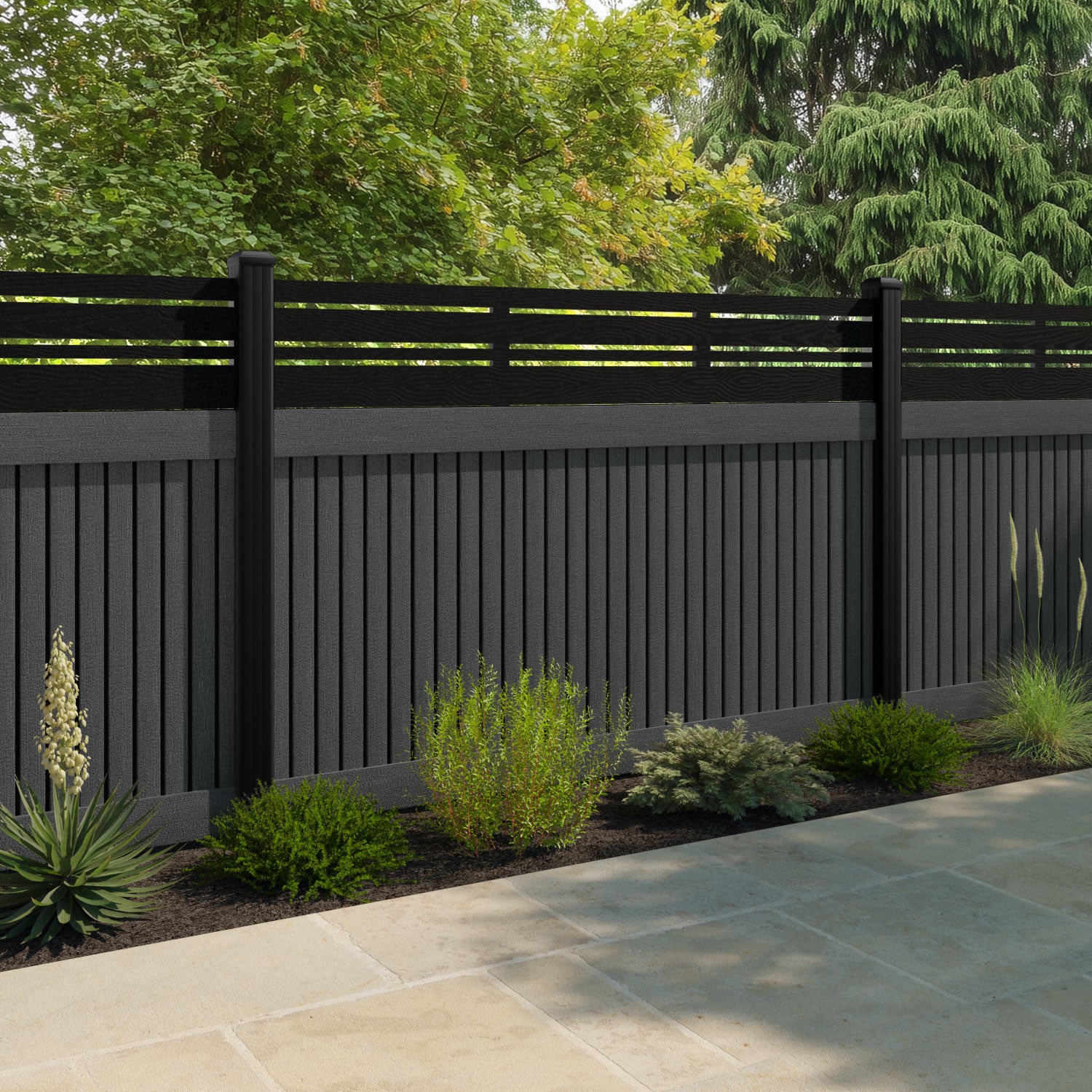 Virtis Linea Fence Panel - Dark Grey - with our composite posts