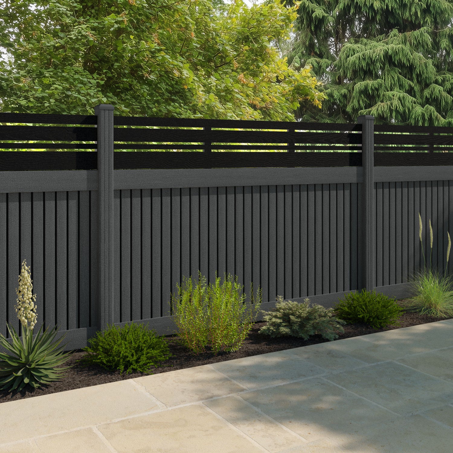 Virtis Linea Fence Panel - Dark Grey - with our composite posts