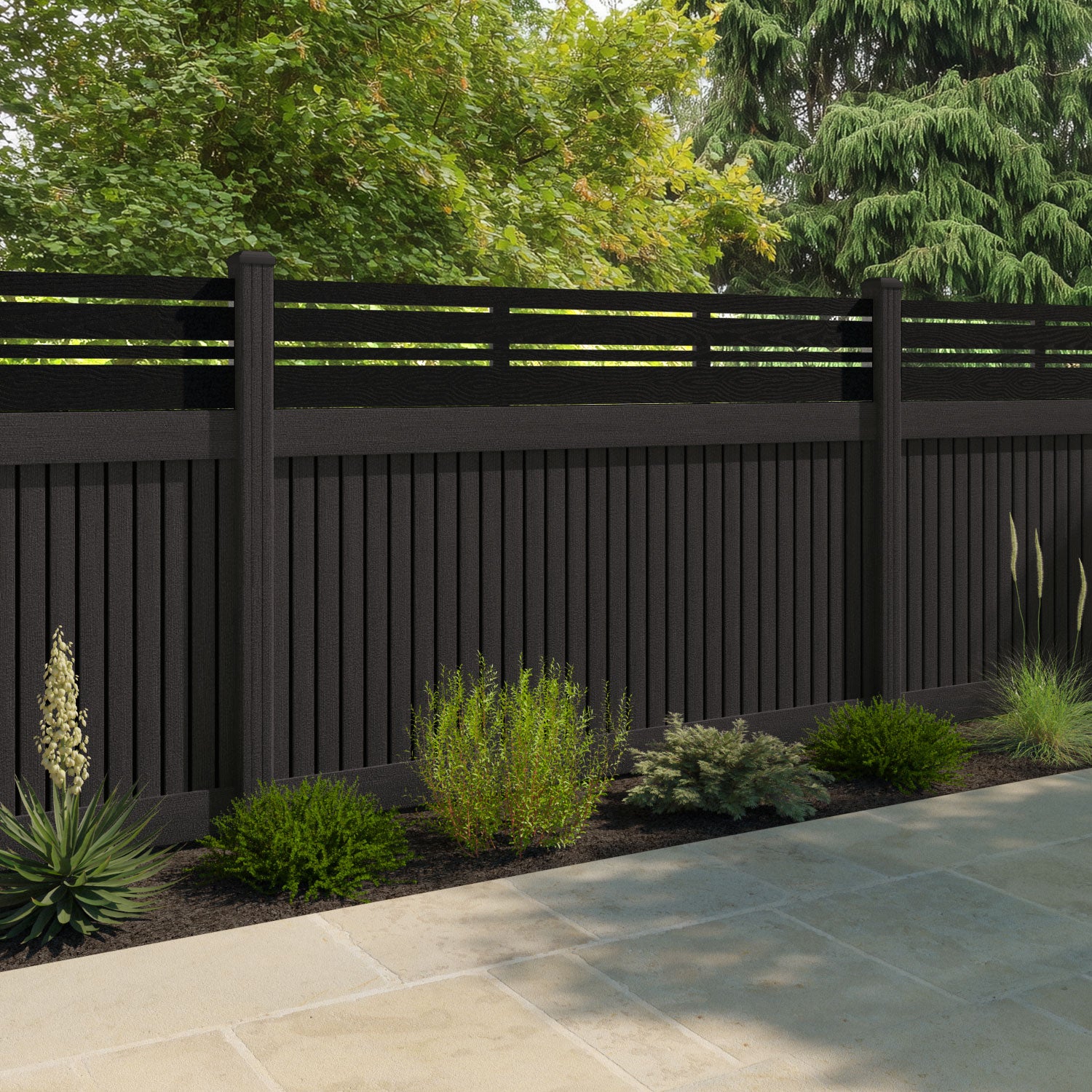 Virtis Linea Fence Panel - Dark Oak - with our composite posts