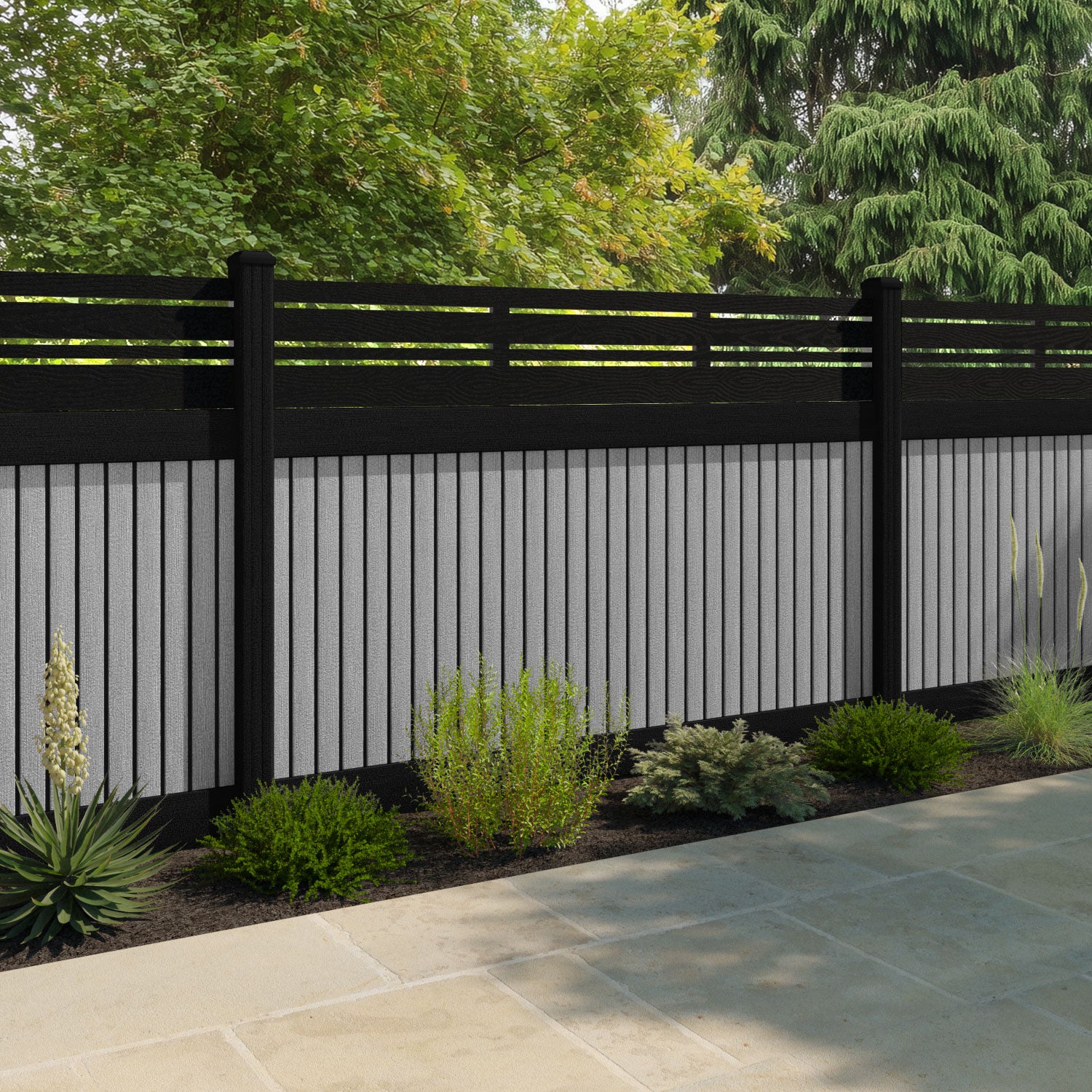 Virtis Linea Fence Panel - Light Grey - with our composite posts
