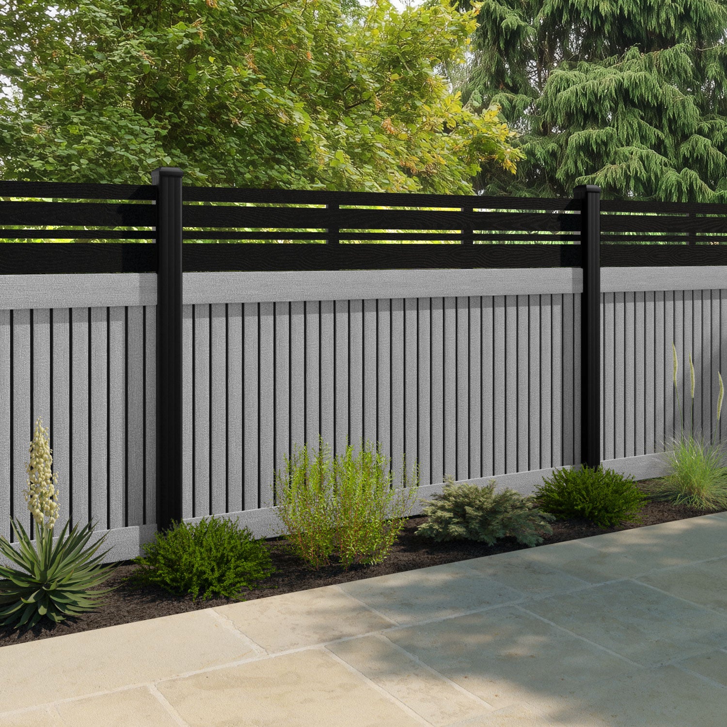 Virtis Linea Fence Panel - Light Grey - with our composite posts