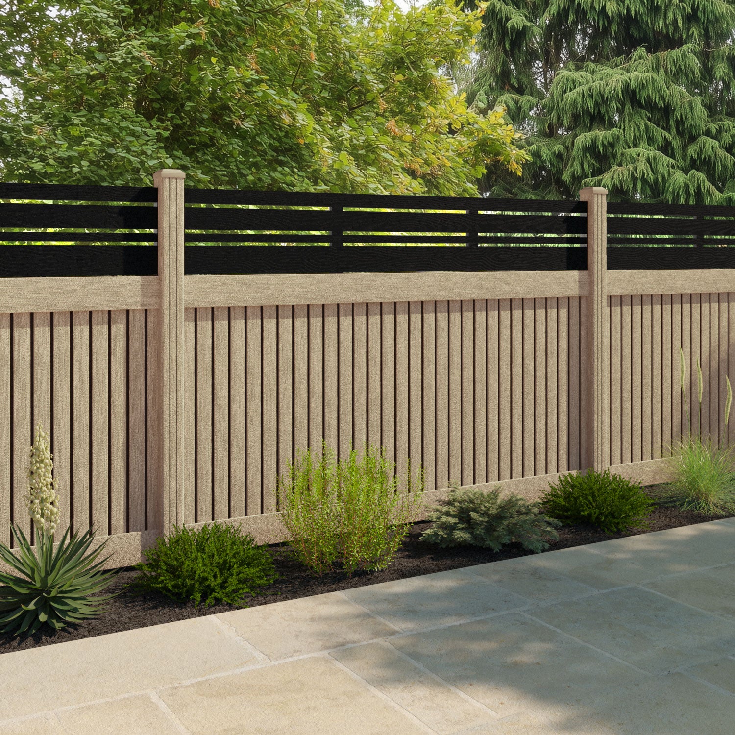 Virtis Linea Fence Panel - Light Oak - with our composite posts