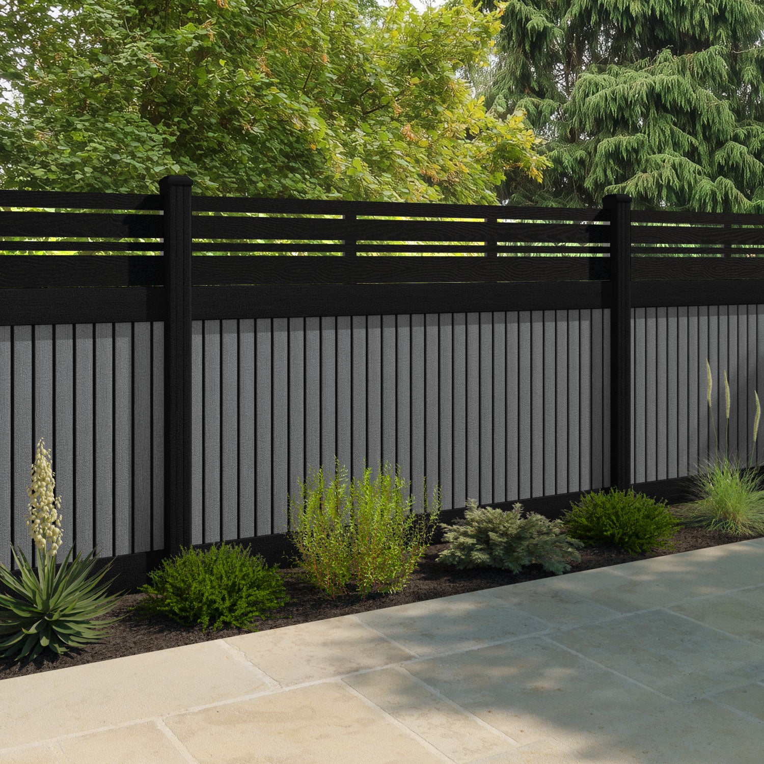 Virtis Linea Fence Panel - Mid Grey - with our composite posts