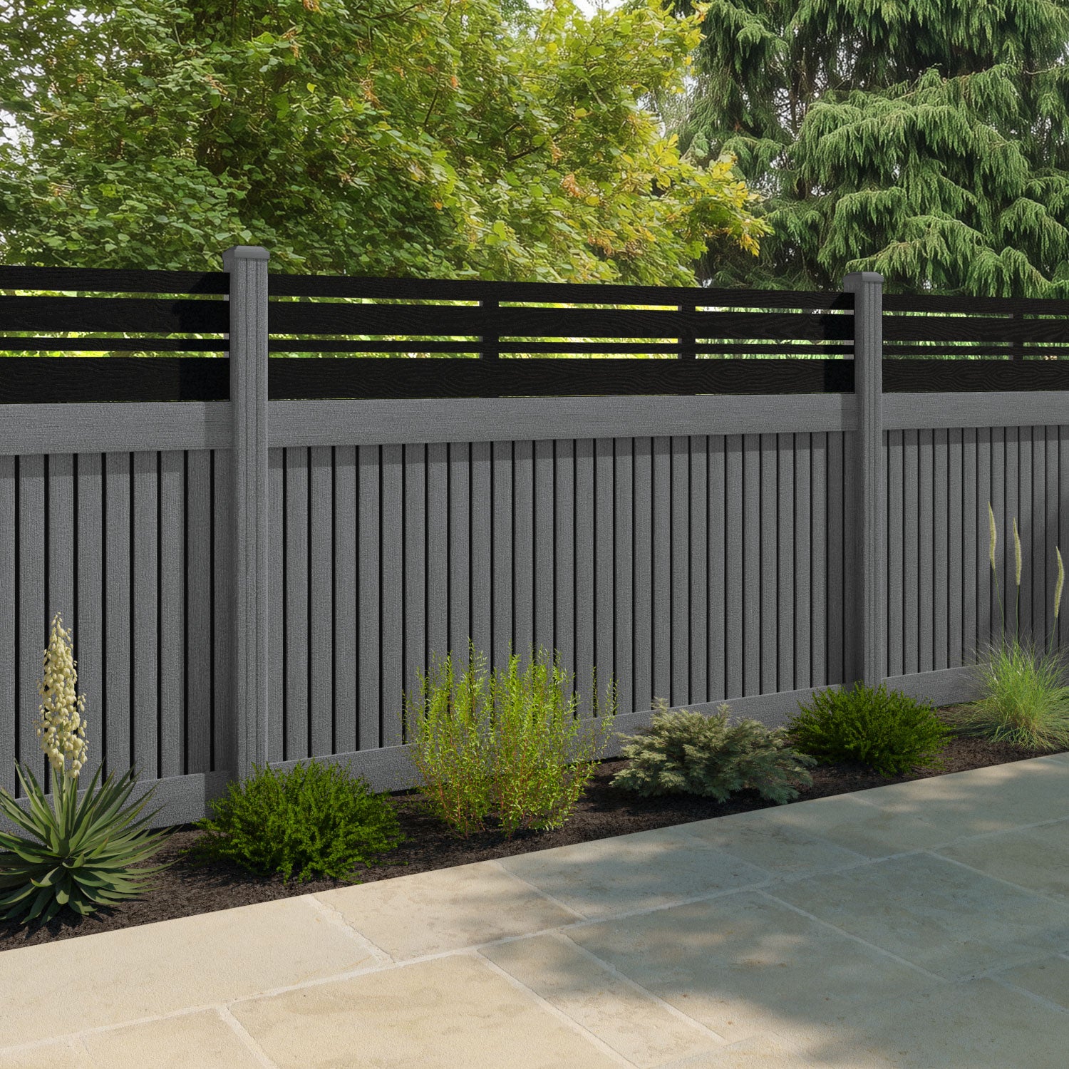 Virtis Linea Fence Panel - Mid Grey - with our composite posts
