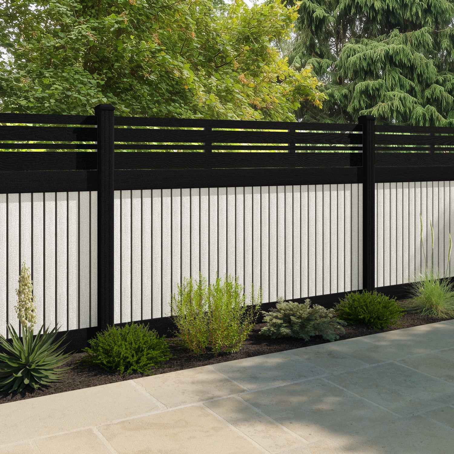 Virtis Linea Fence Panel - Light Stone - with our composite posts