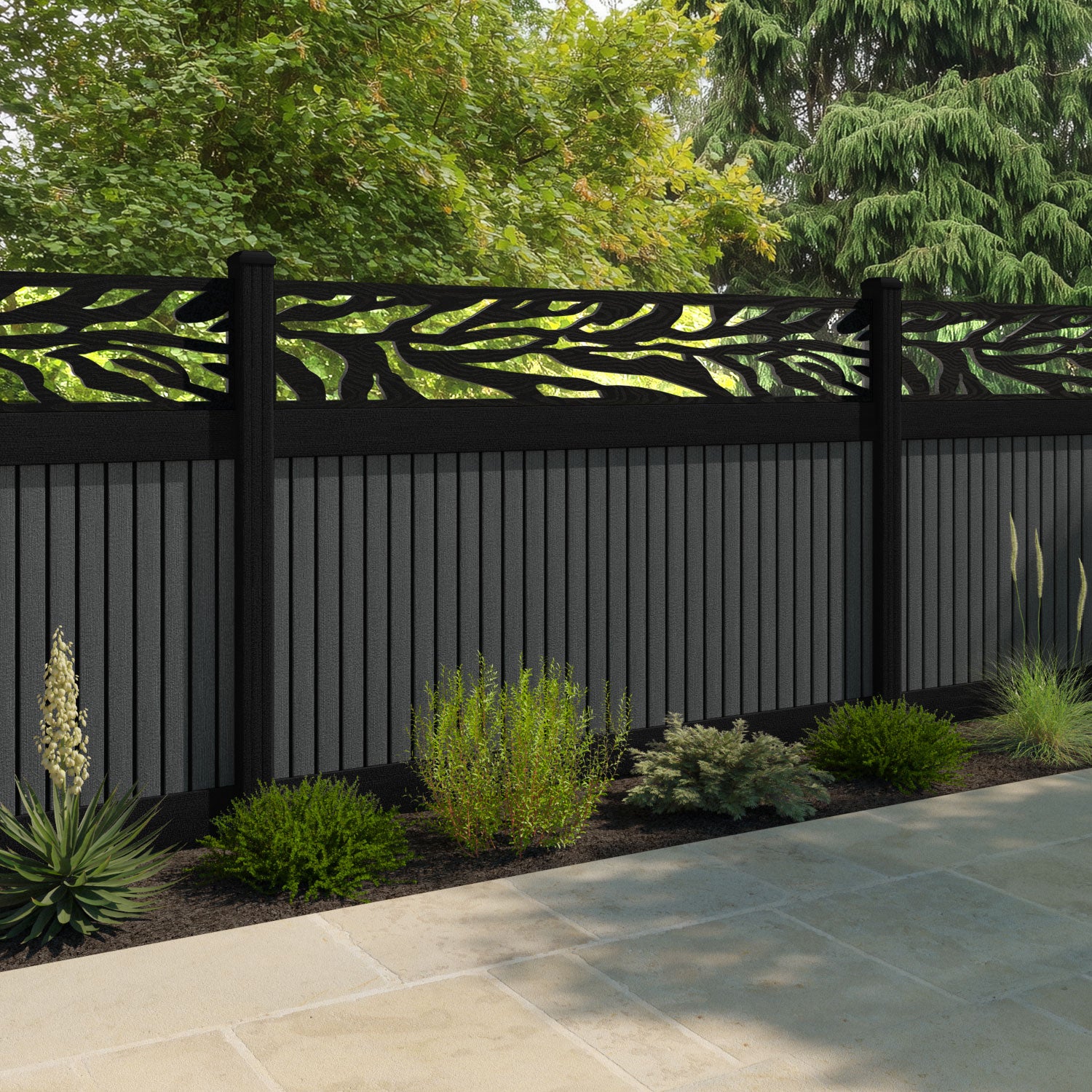 Virtis Malawi Fence Panel - Dark Grey - with our aluminium posts