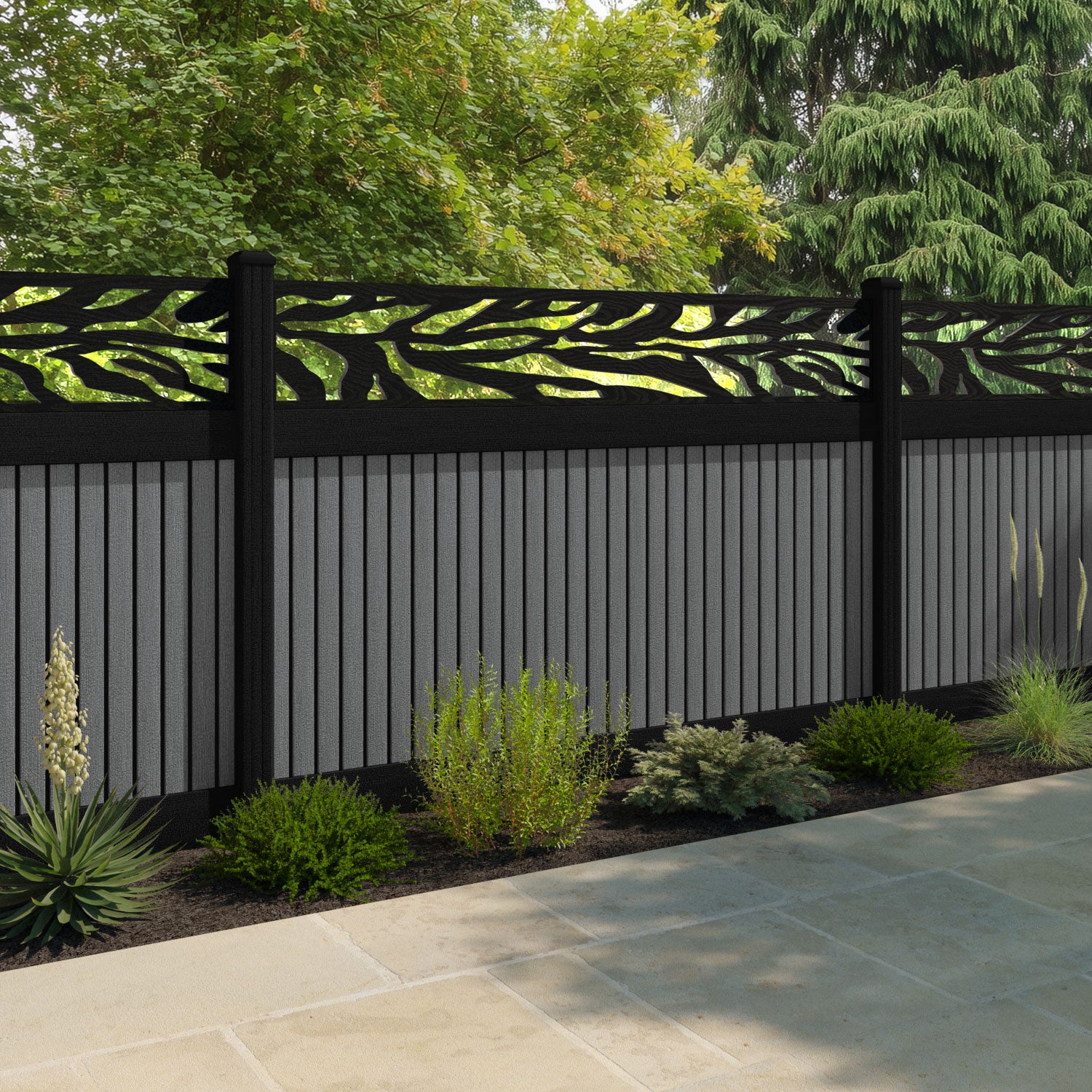 Virtis Malawi Fence Panel - Mid Grey - with our composite posts