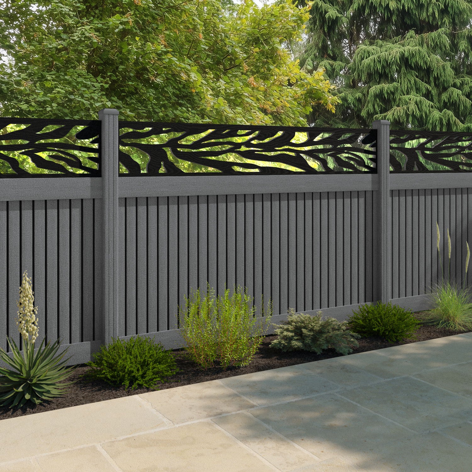Virtis Malawi Fence Panel - Mid Grey - with our composite posts