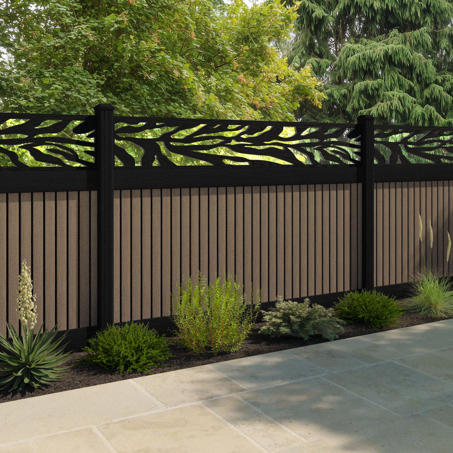 Virtis Malawi Fence Panel - Teak - with our aluminium posts