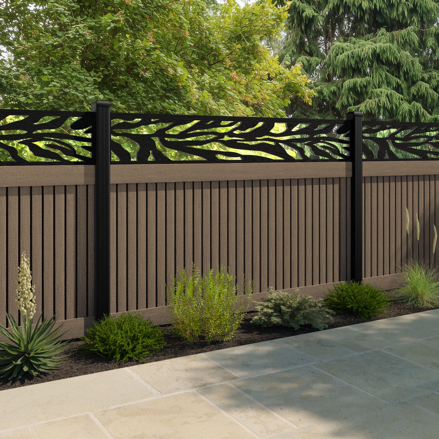 Virtis Malawi Fence Panel - Teak - with our aluminium posts