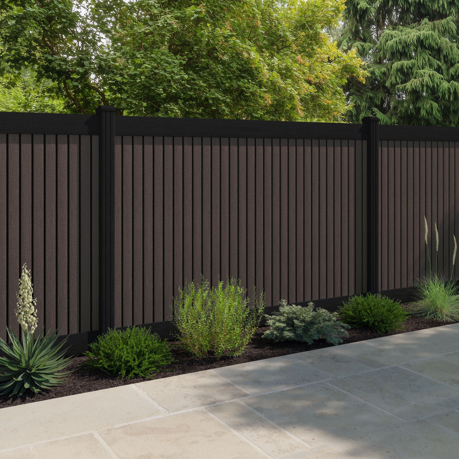 Virtis Fence Panel - Mid Brown - with our aluminium posts
