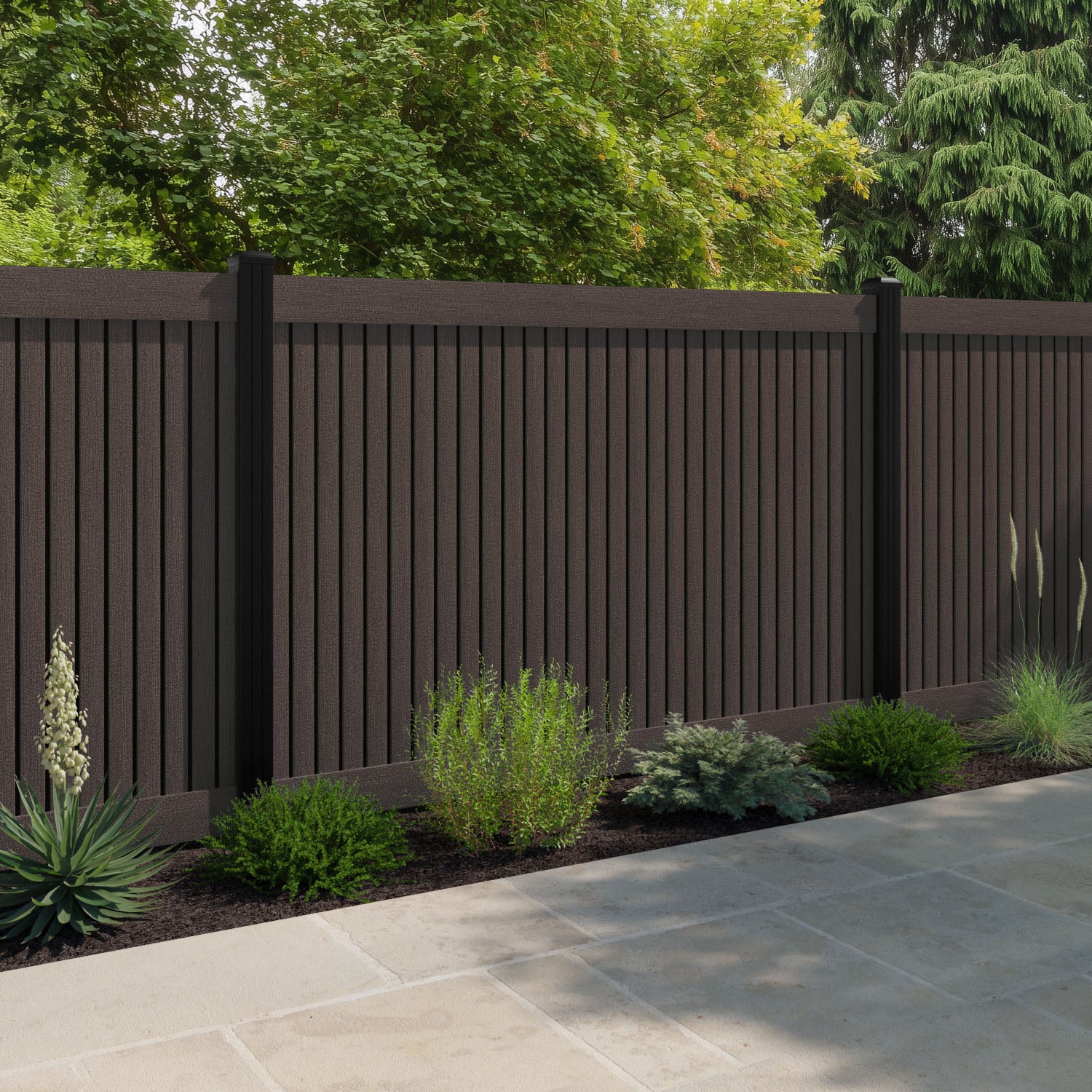 Virtis Fence Panel - Mid Brown - with our aluminium posts