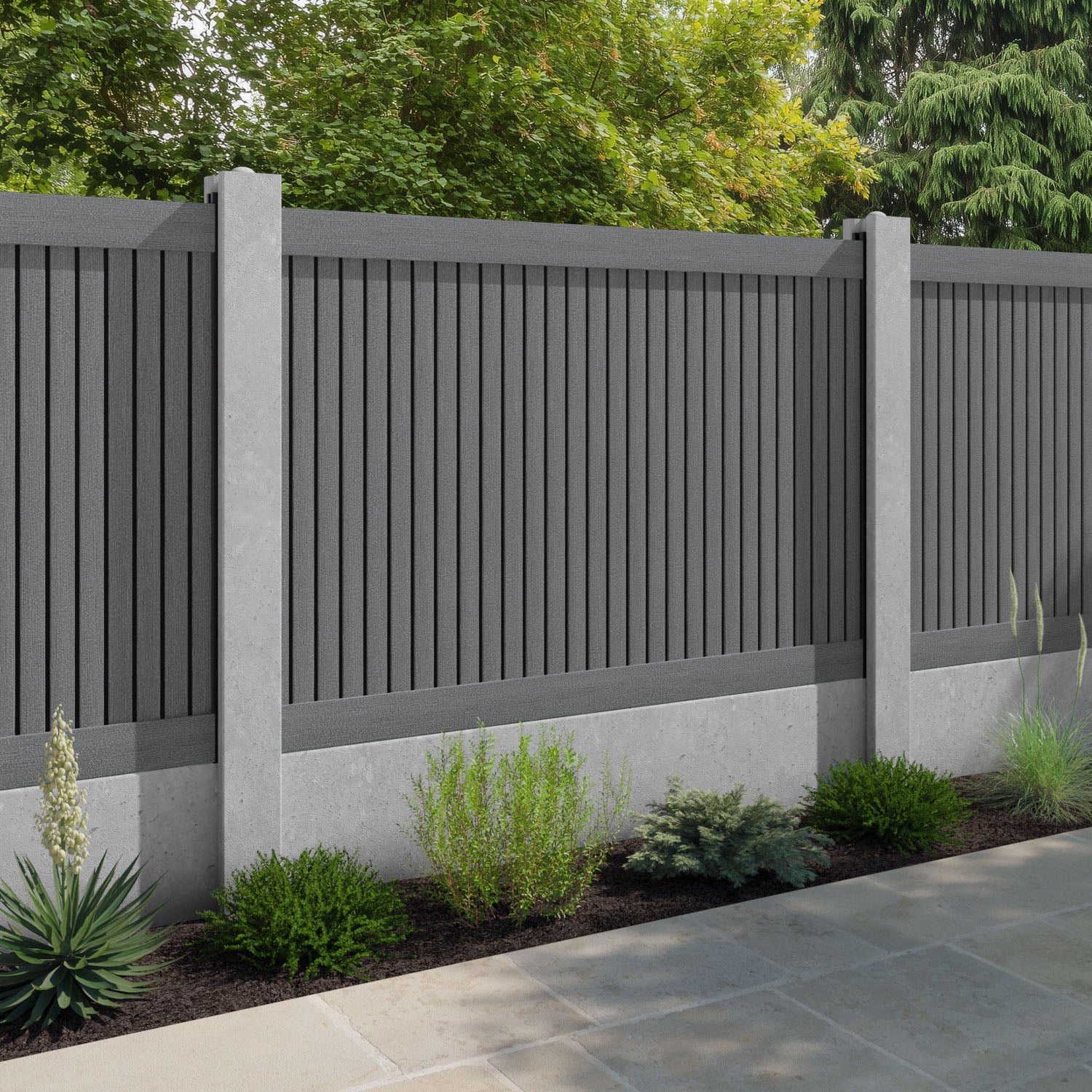 Virtis Fence Panel - Mid Grey - for existing concrete posts