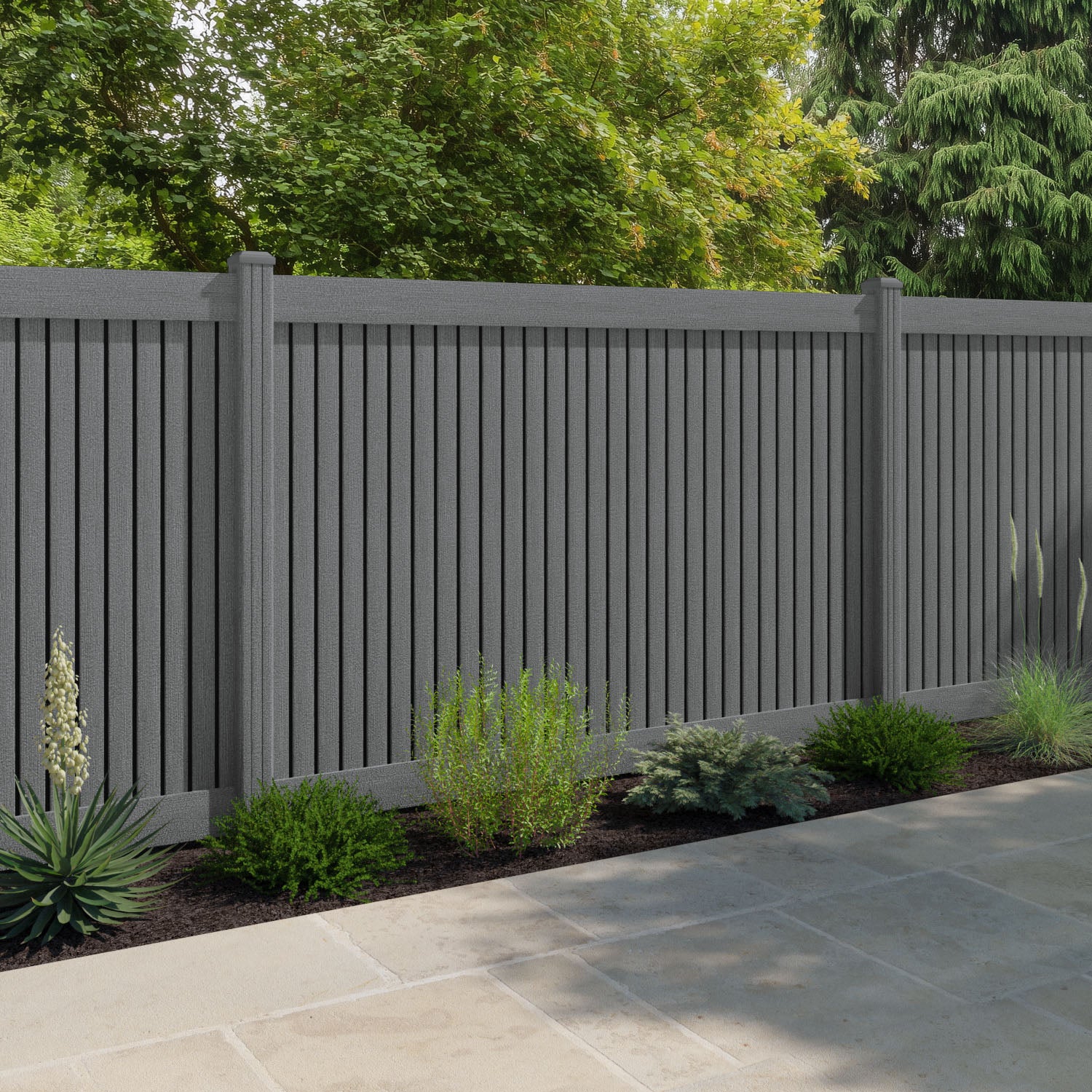 Virtis Fence Panel - Mid Grey - with our composite posts