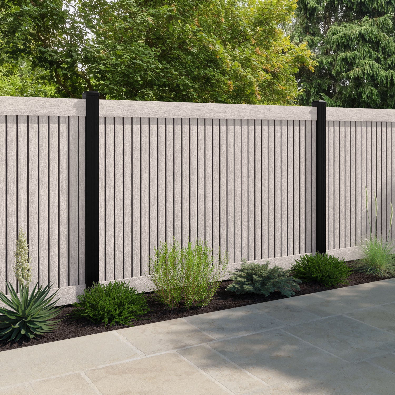 Virtis Fence Panel - Mid Stone - with our aluminium posts