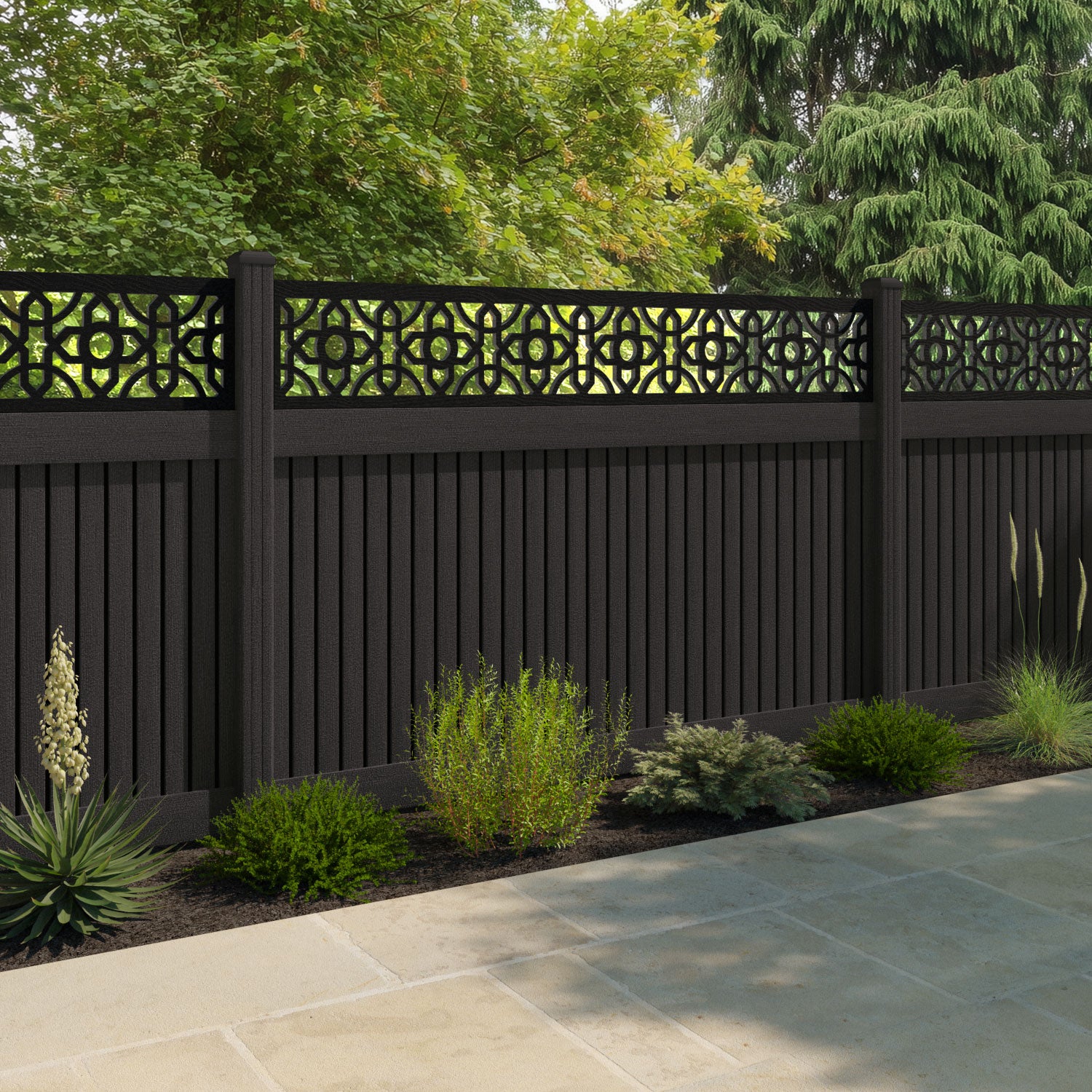 Virtis Nabila Fence Panel - Dark Oak - with our composite posts