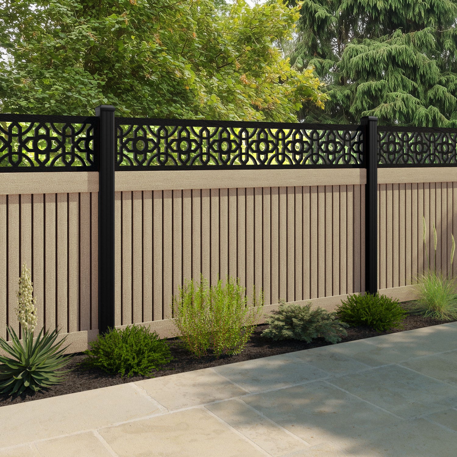 Virtis Nabila Fence Panel - Light Oak - with our aluminium posts