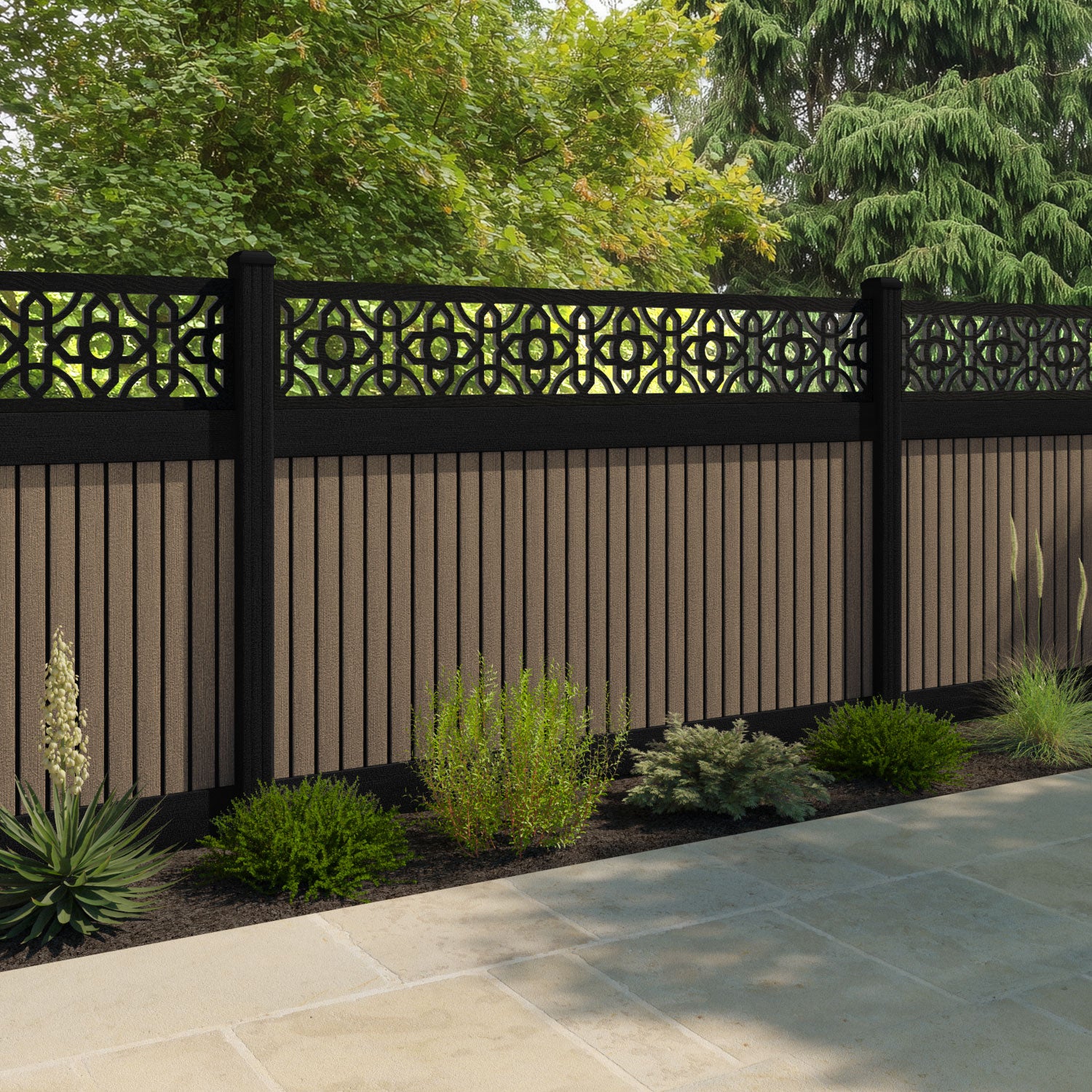 Virtis Nabila Fence Panel - Teak - with our composite posts