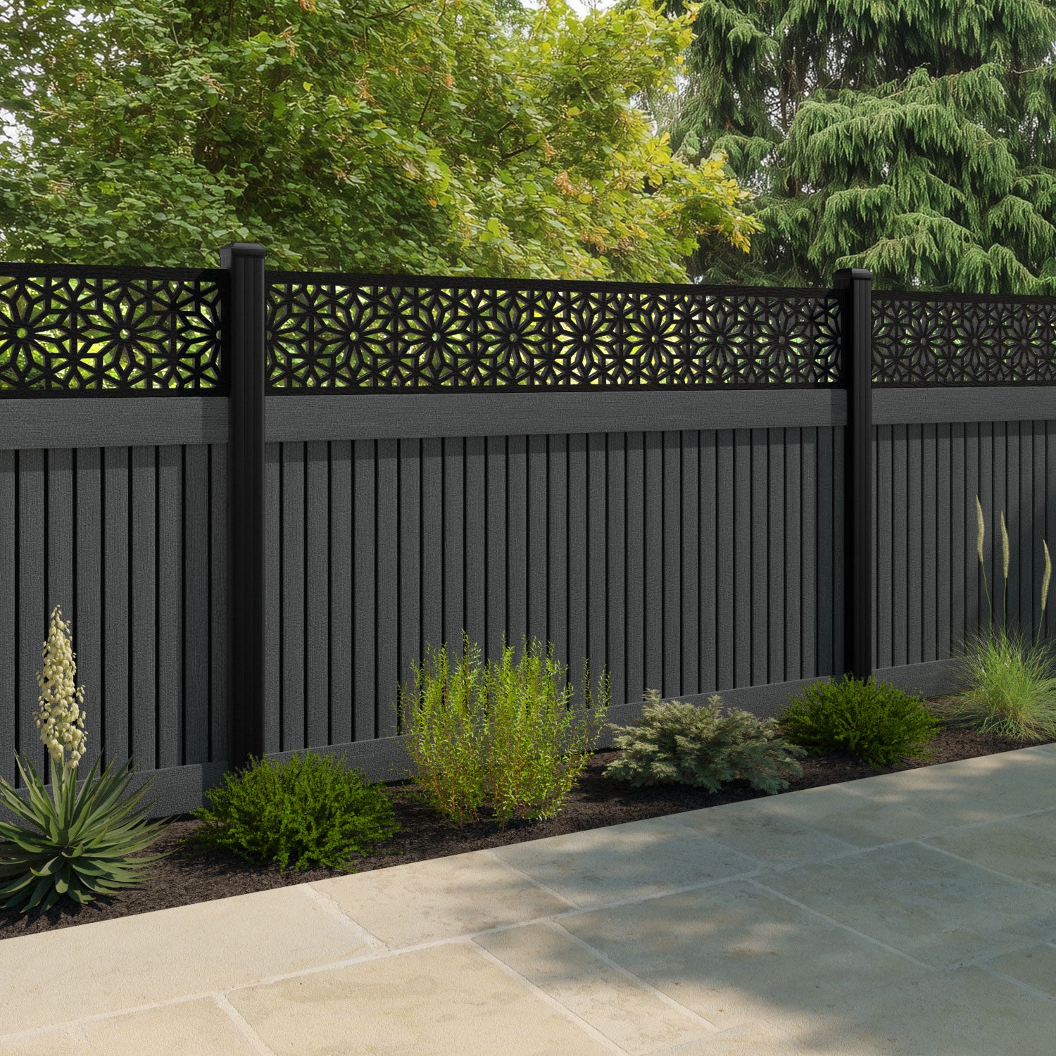 Virtis Narwa Fence Panel - Dark Grey - with our composite posts