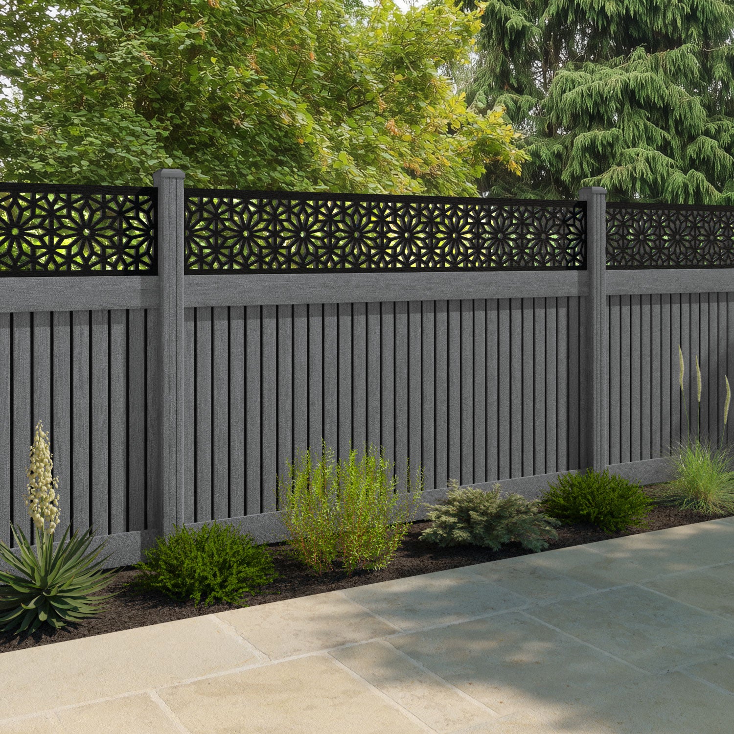 Virtis Narwa Fence Panel - Mid Grey - with our composite posts