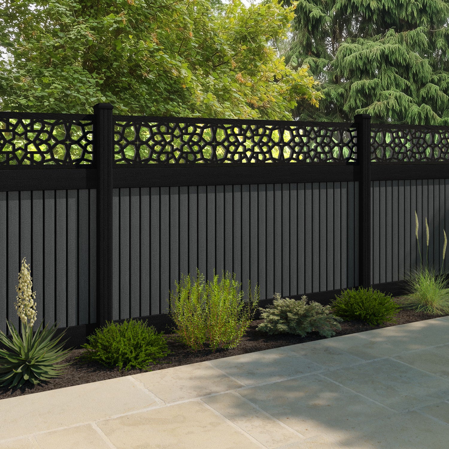 Virtis Nazira Fence Panel - Dark Grey - with our composite posts