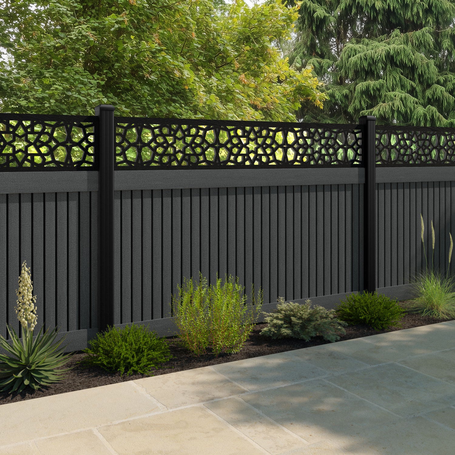Virtis Nazira Fence Panel - Dark Grey - with our composite posts