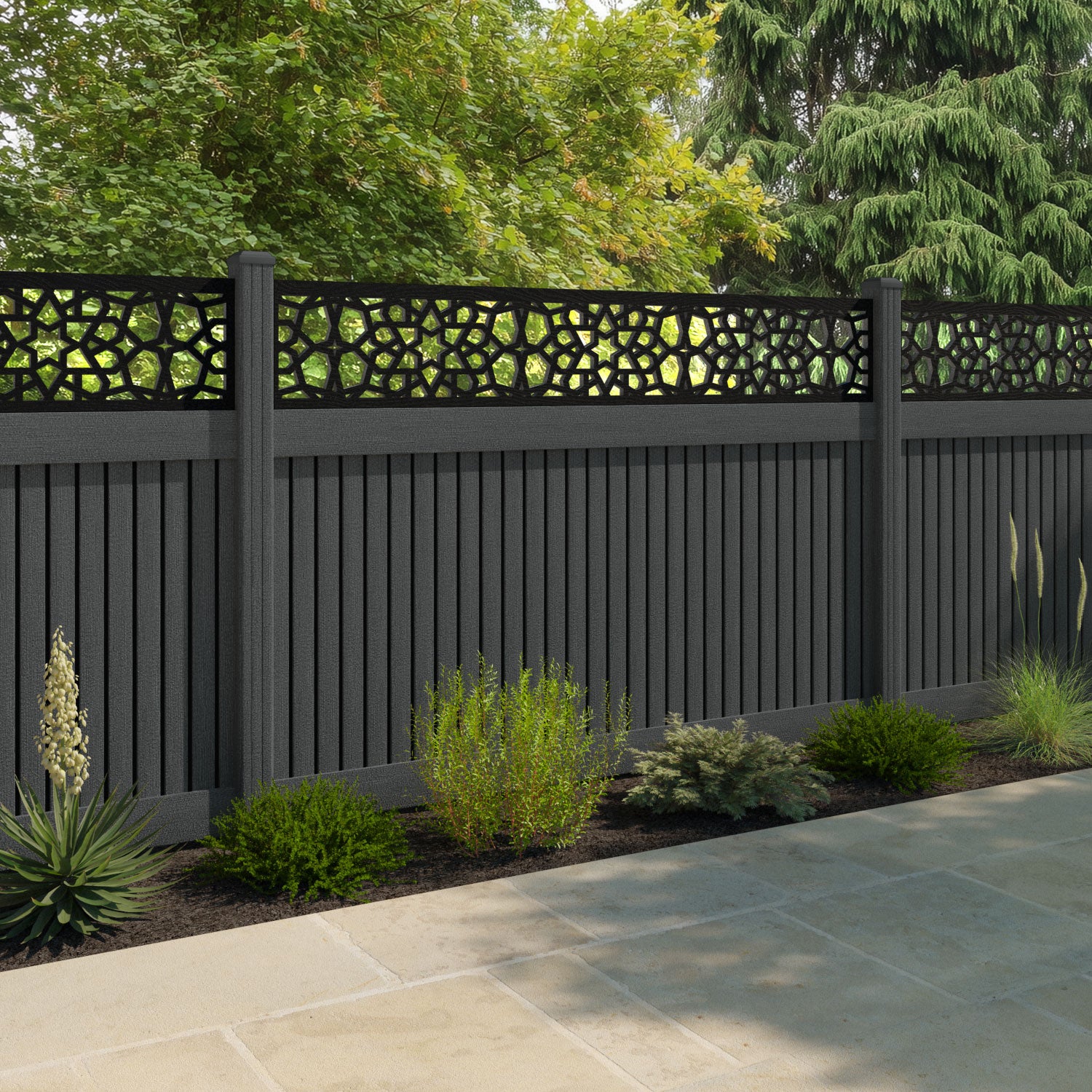 Virtis Nazira Fence Panel - Dark Grey - with our composite posts