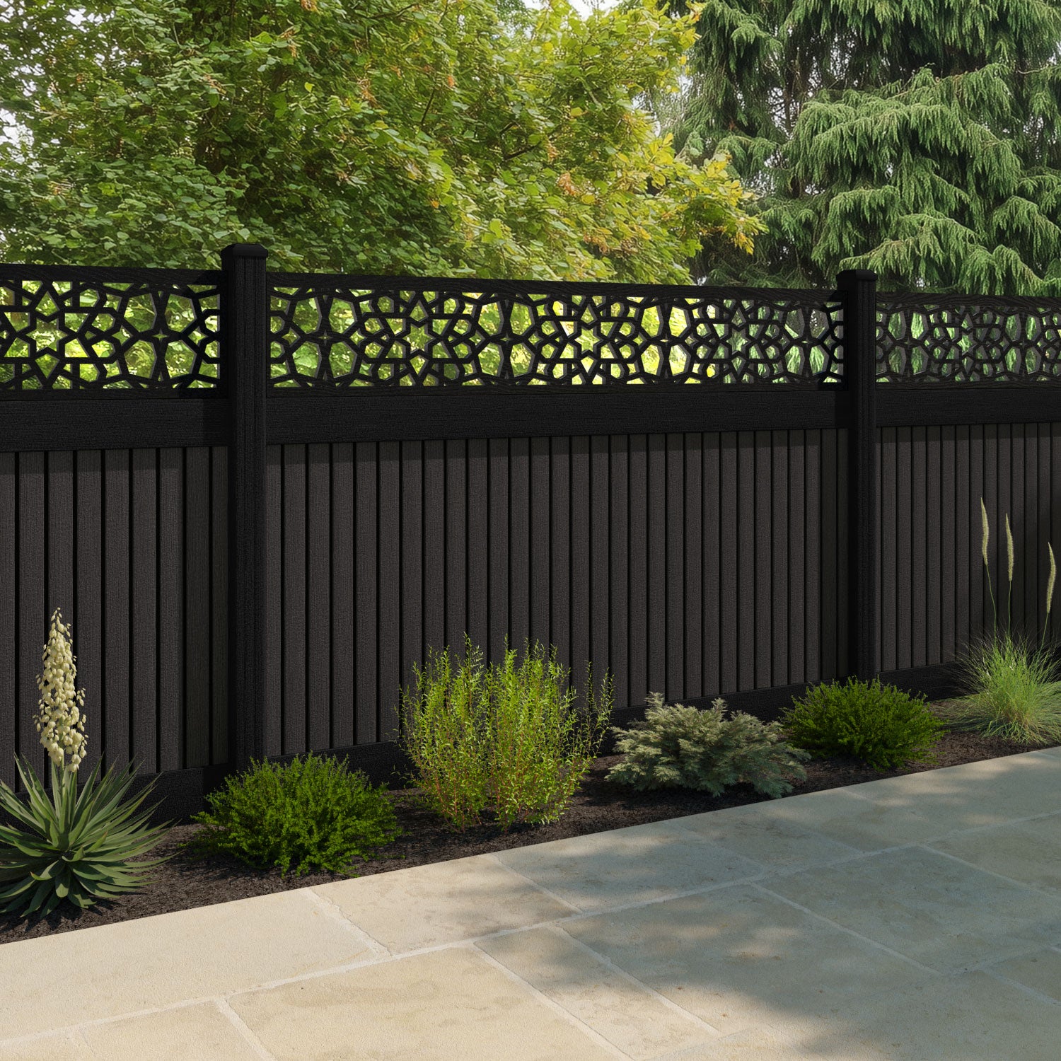 Virtis Nazira Fence Panel - Dark Oak - with our composite posts