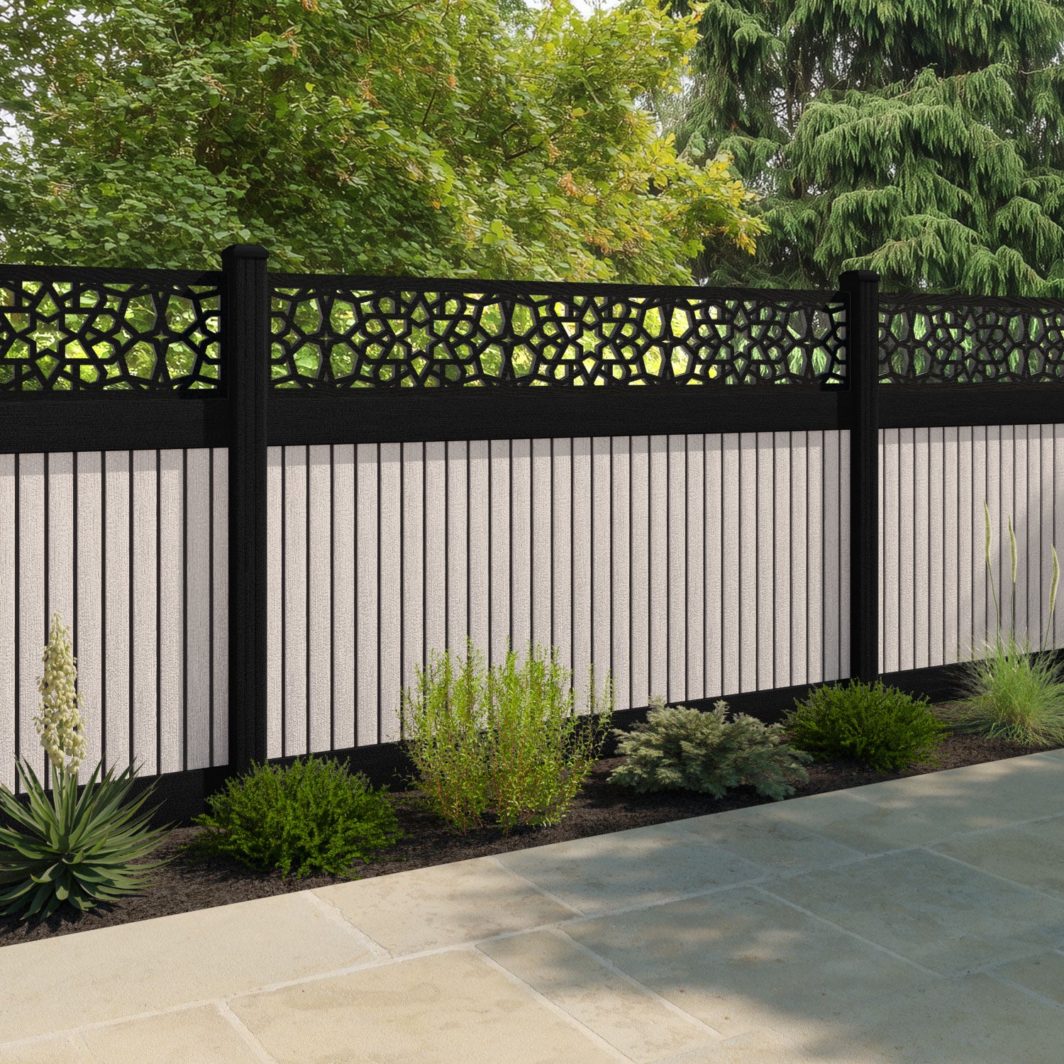 Virtis Nazira Fence Panel - Mid Stone - with our composite posts