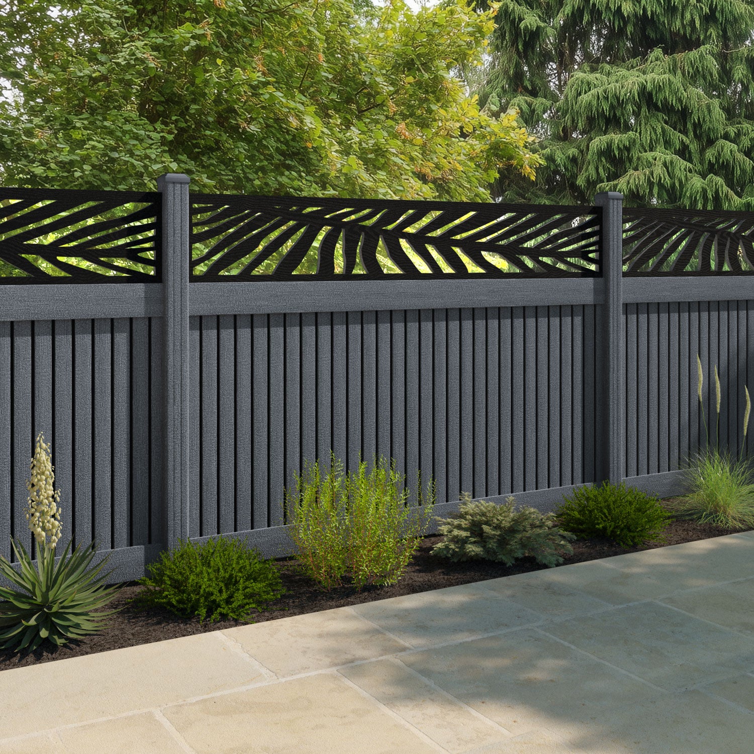 Virtis Palm Fence Panel - Anthracite - with our composite posts