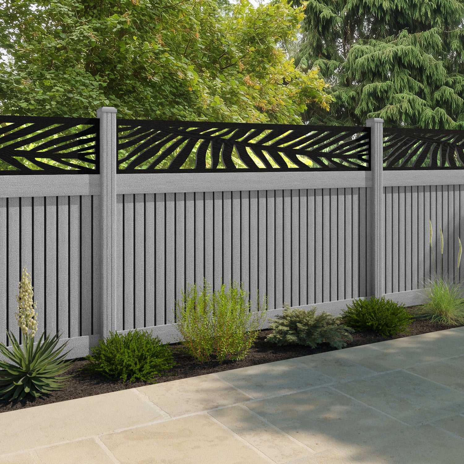 Virtis Palm Fence Panel - Light Grey - with our composite posts