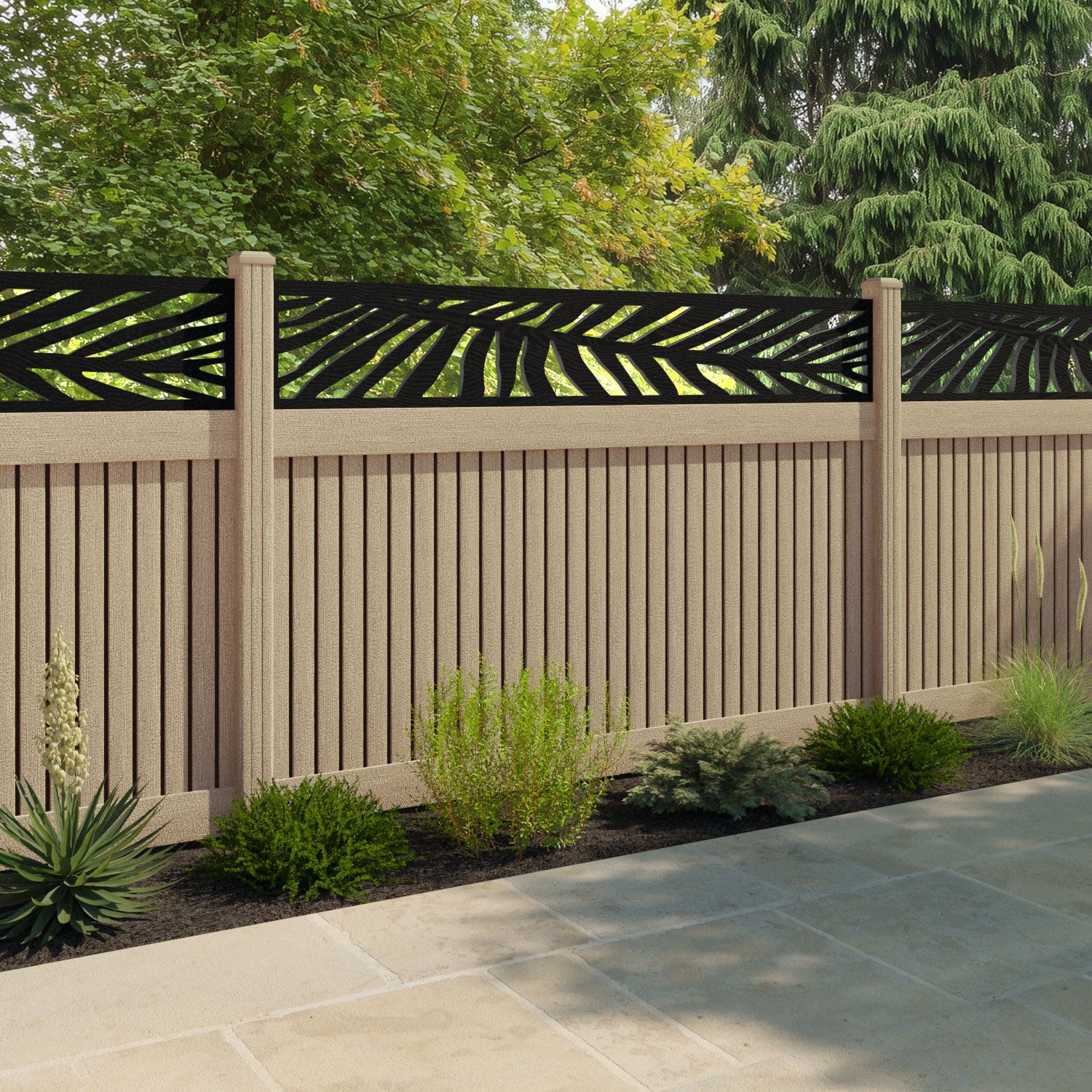 Virtis Palm Fence Panel - Light Oak - with our composite posts