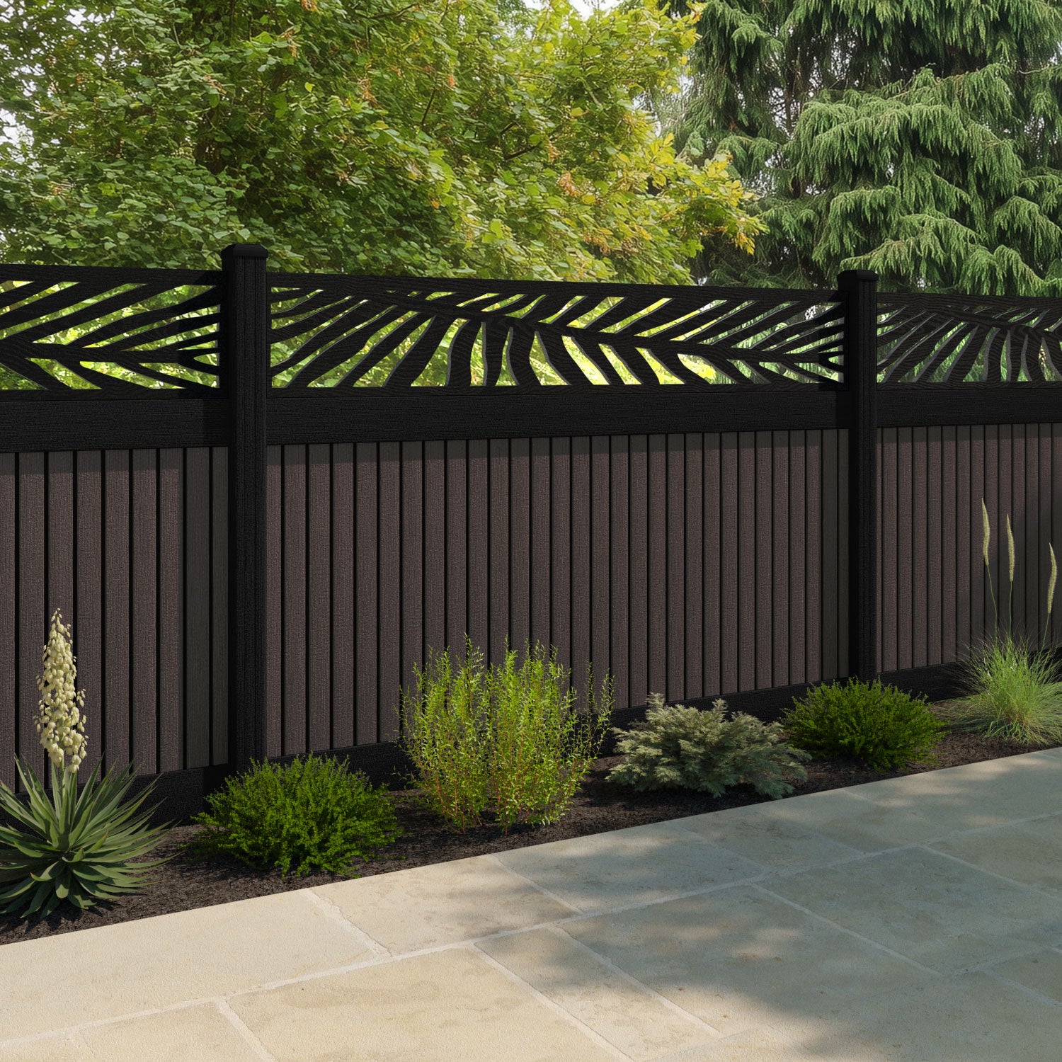 Virtis Palm Fence Panel - Mid Brown - with our composite posts