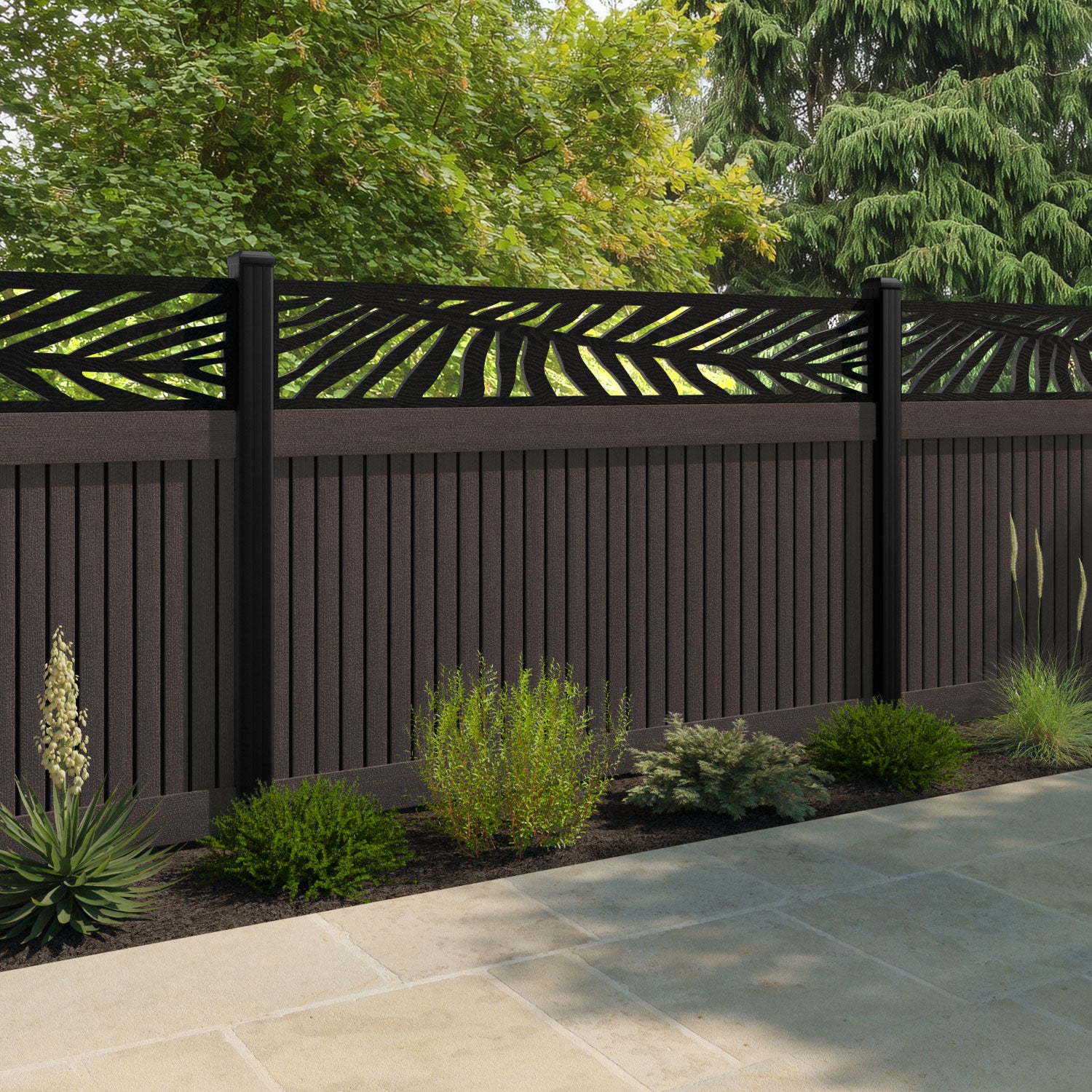 Virtis Palm Fence Panel - Mid Brown - with our composite posts