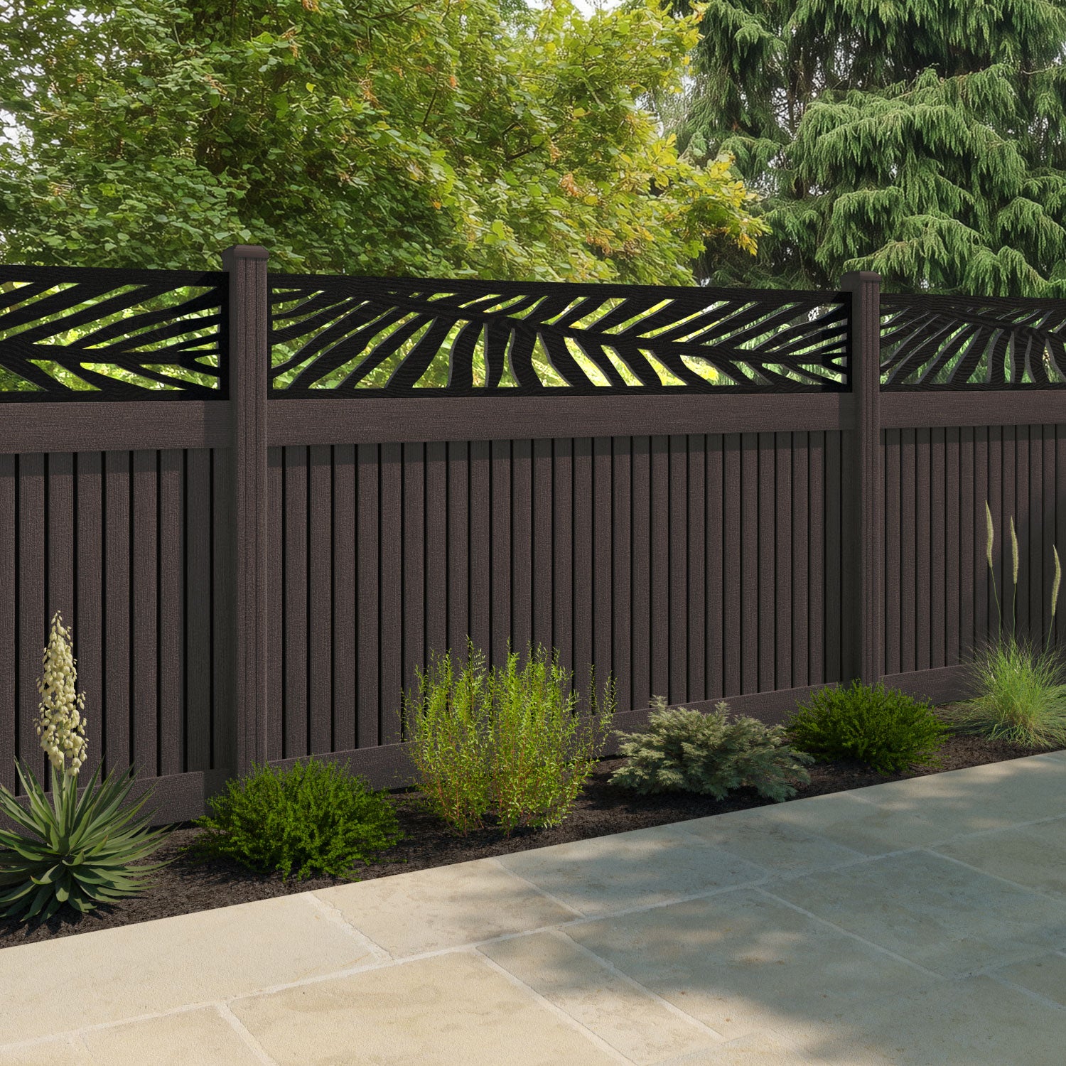 Virtis Palm Fence Panel - Mid Brown - with our composite posts