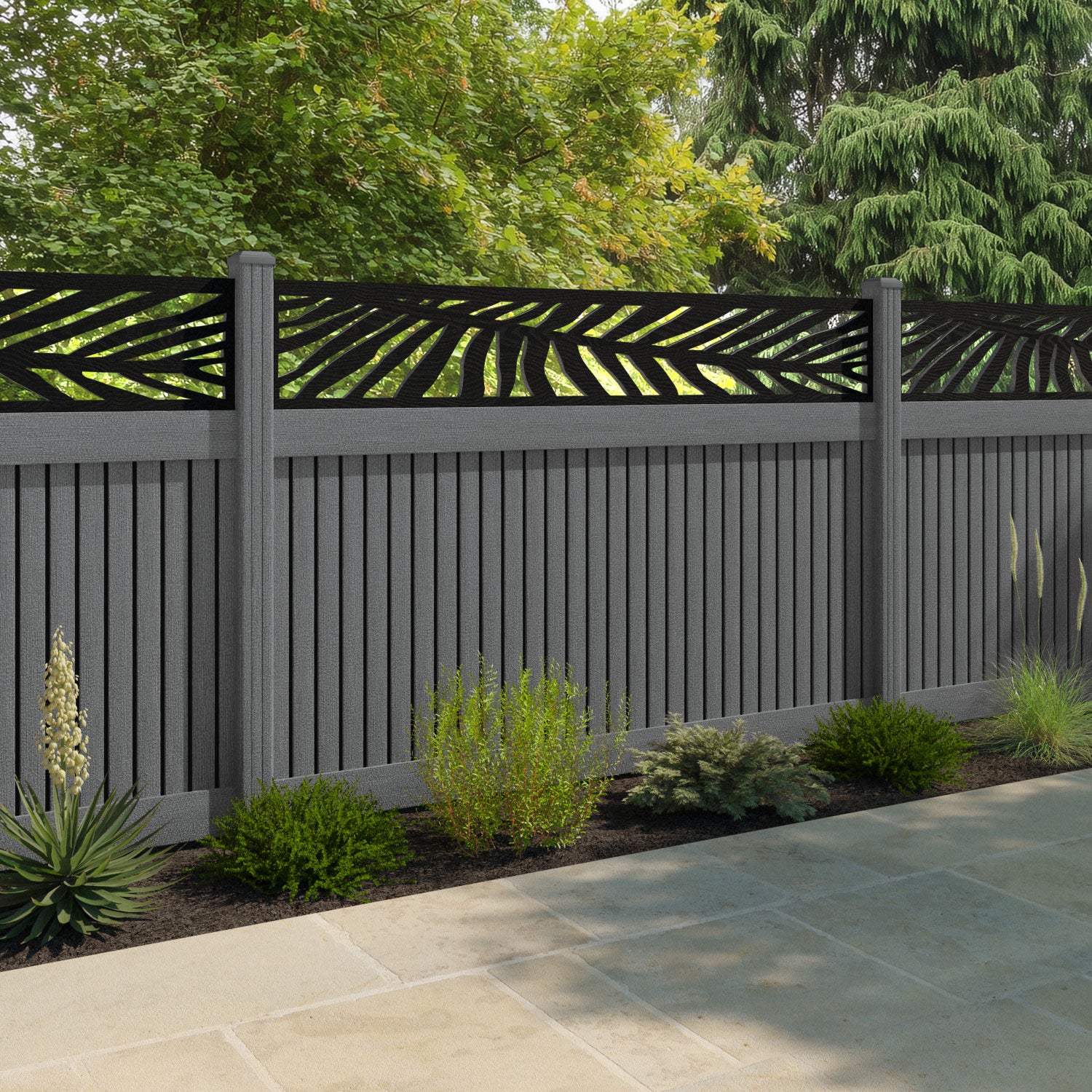Virtis Palm Fence Panel - Mid Grey - with our composite posts