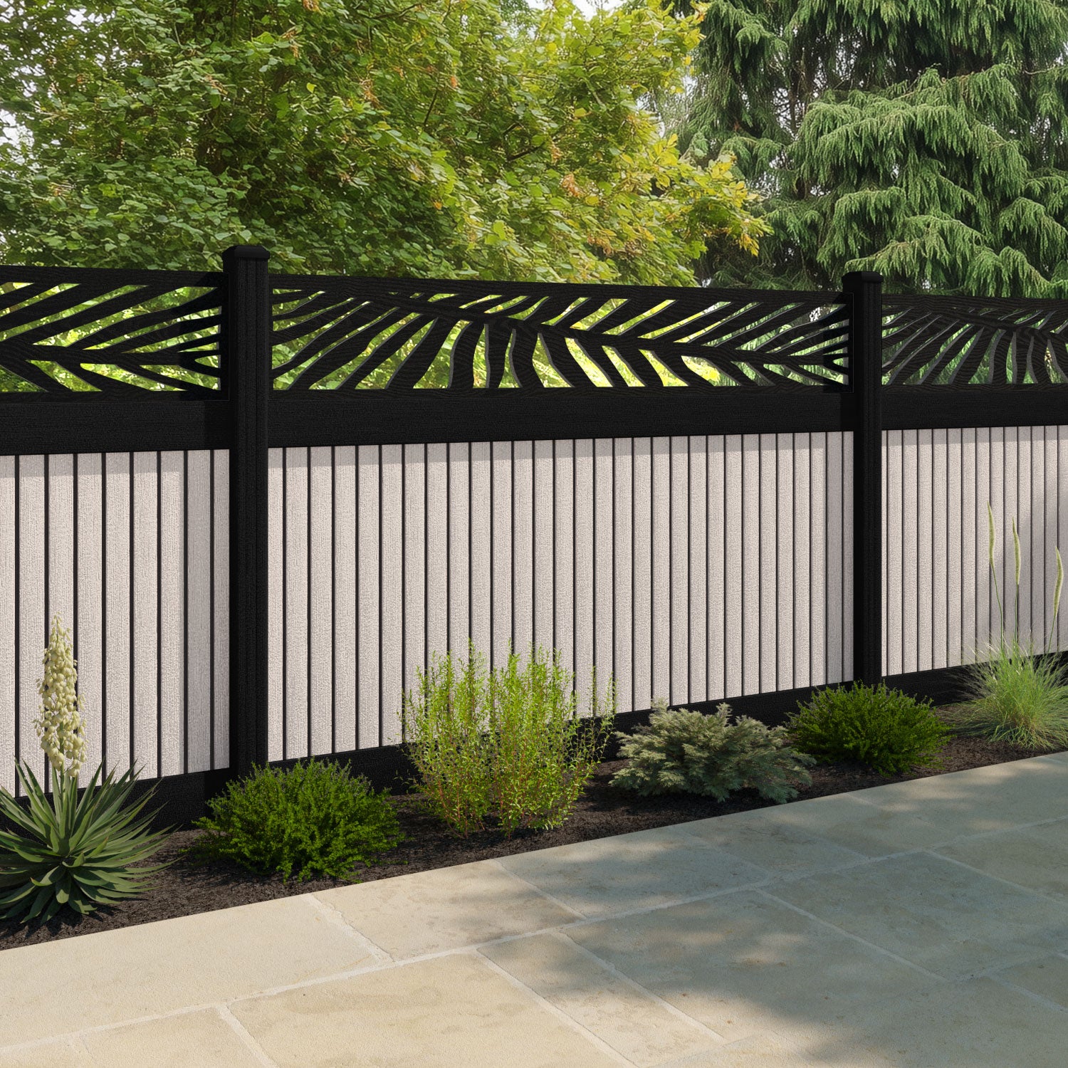 Virtis Palm Fence Panel - Mid Stone - with our composite posts