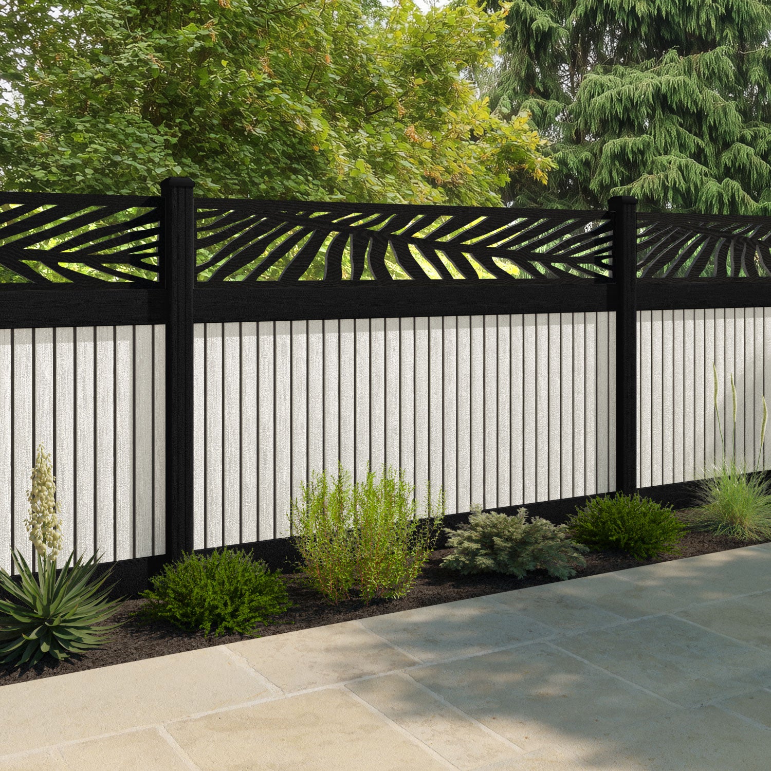 Virtis Palm Fence Panel - Light Stone - with our composite posts