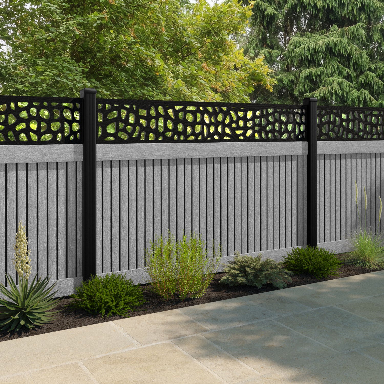 Virtis Pebble Fence Panel - Light Grey - with our composite posts