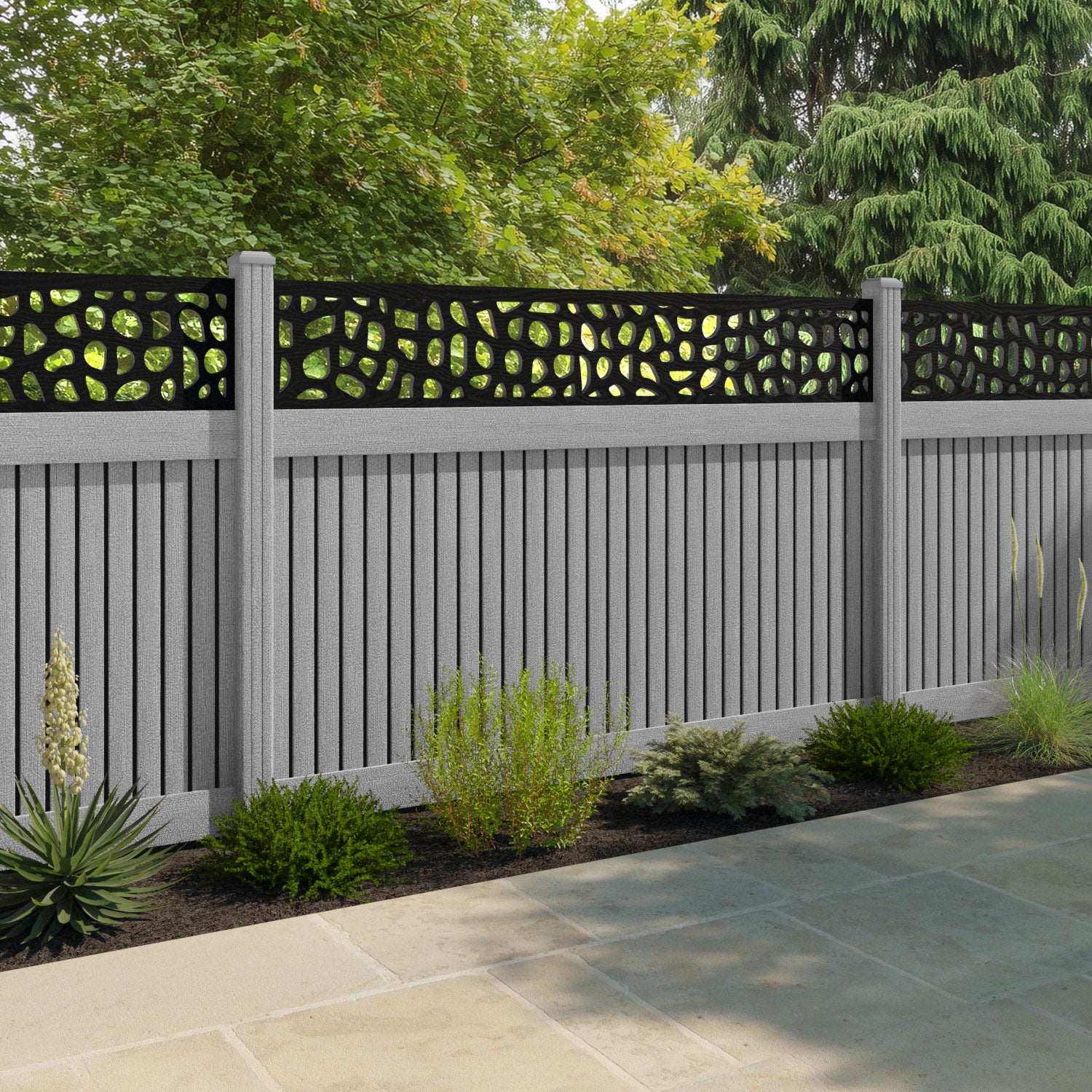 Virtis Pebble Fence Panel - Light Grey - with our composite posts