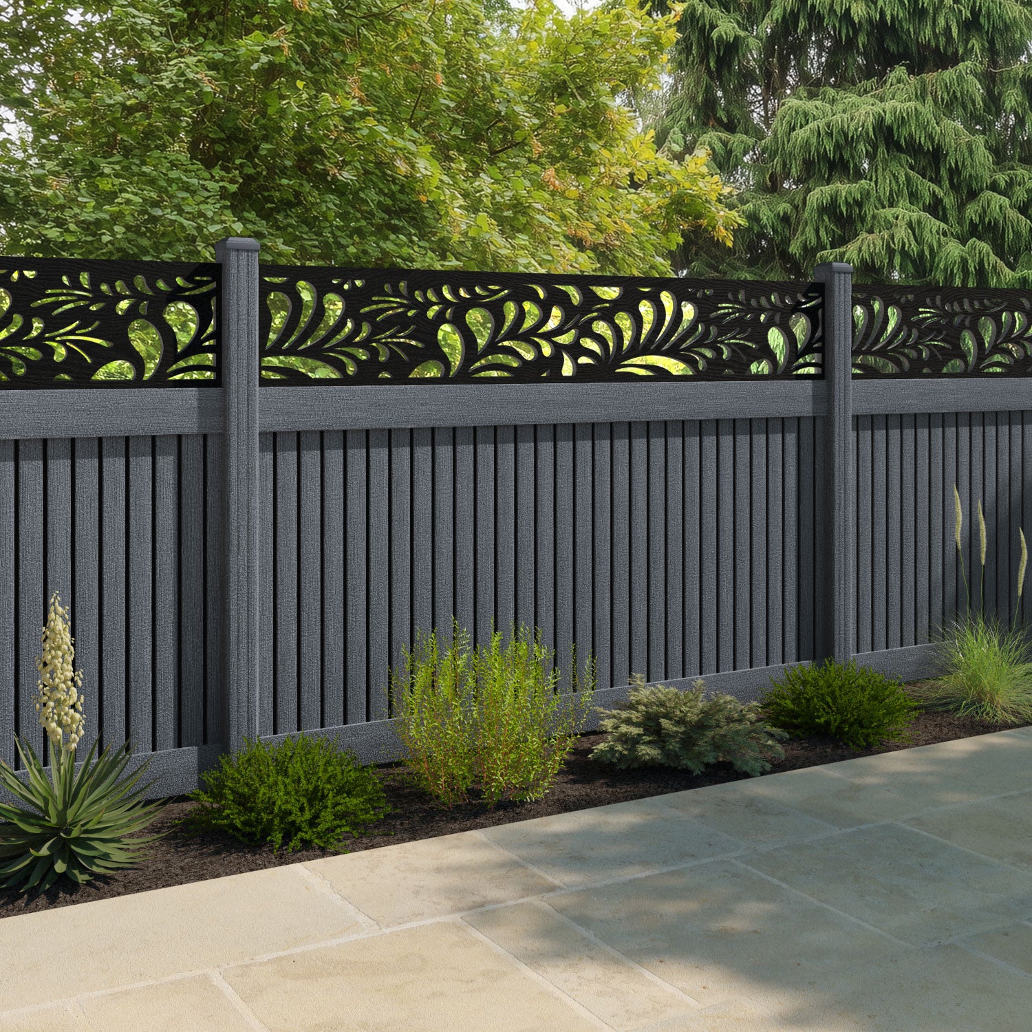 Virtis Petal Fence Panel - Anthracite - with our composite posts
