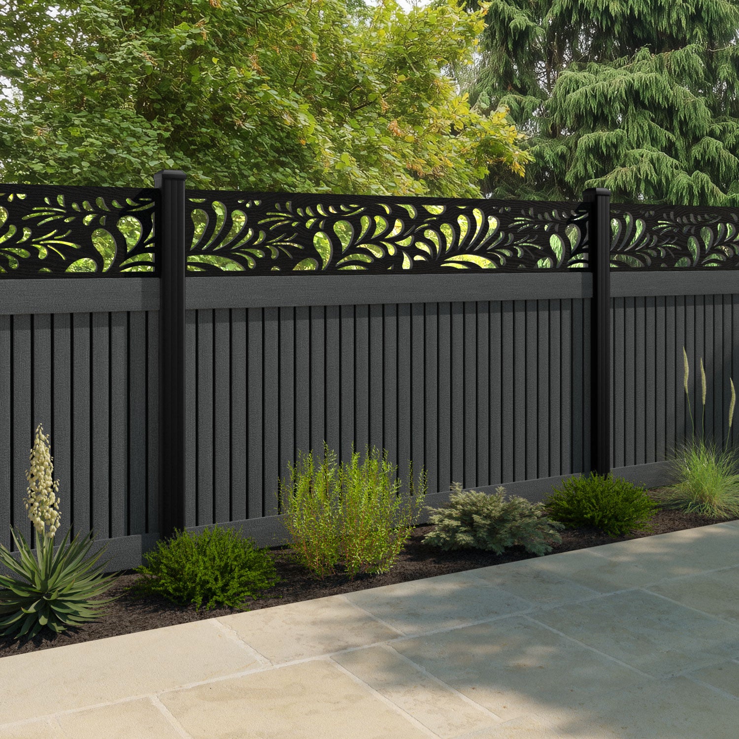 Virtis Petal Fence Panel - Dark Grey - with our composite posts