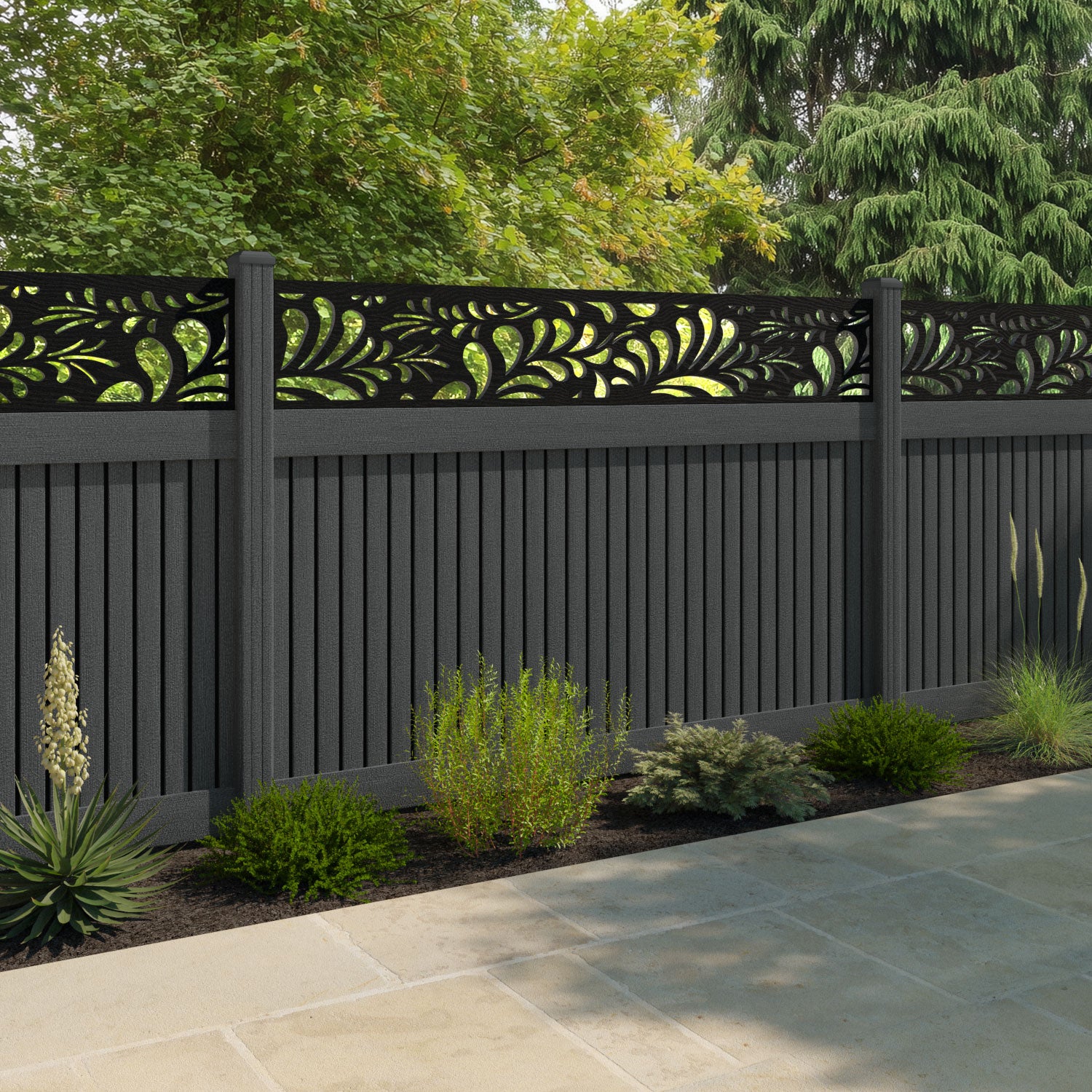 Virtis Petal Fence Panel - Dark Grey - with our composite posts