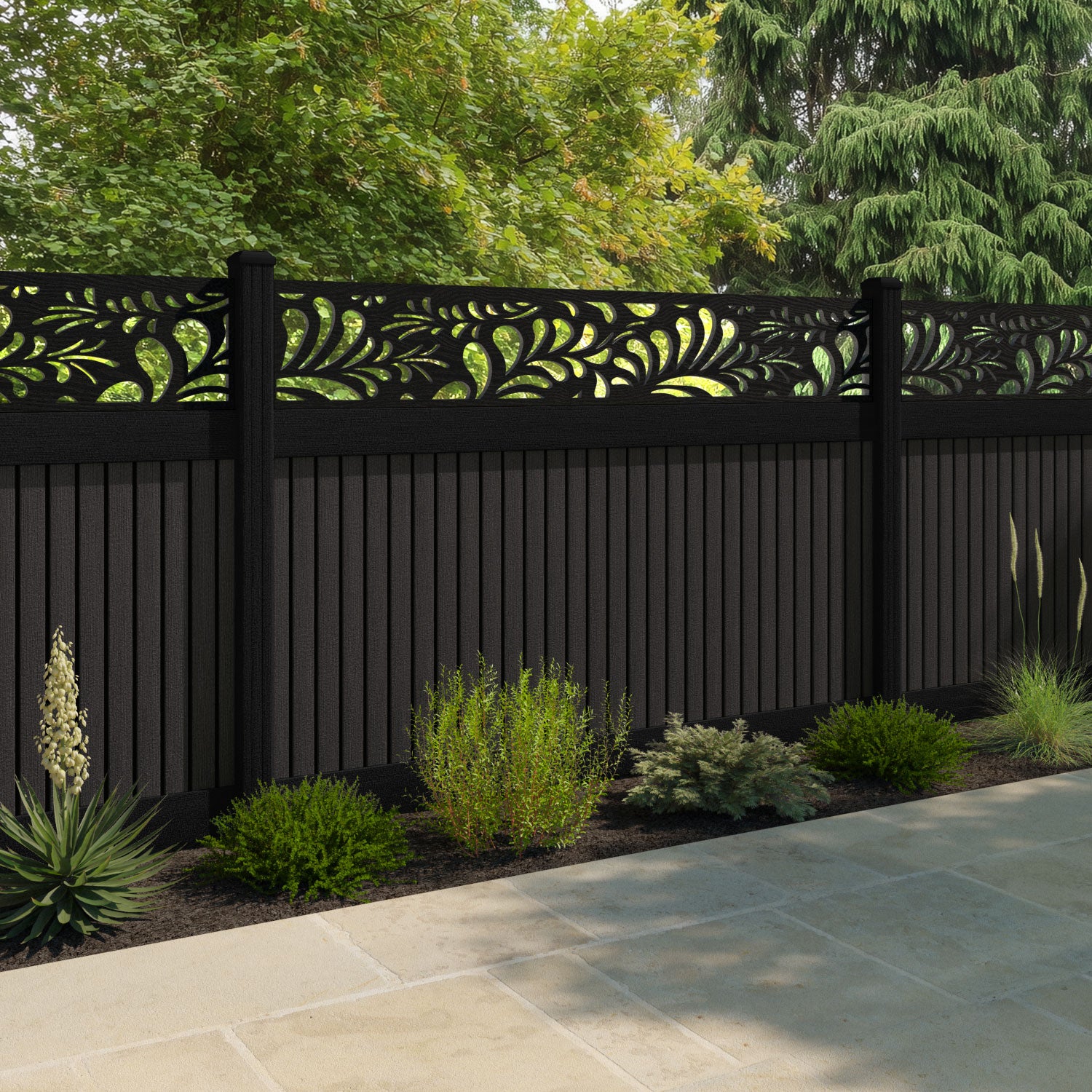 Virtis Petal Fence Panel - Dark Oak - with our composite posts