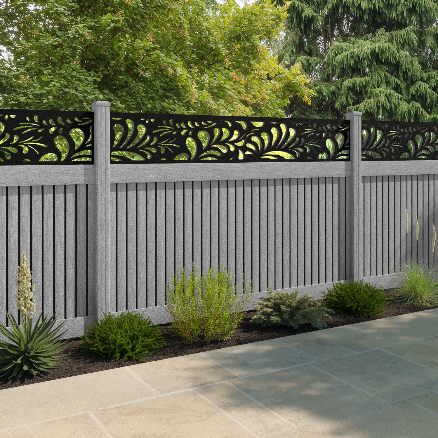 Virtis Petal Fence Panel - Light Grey - with our composite posts