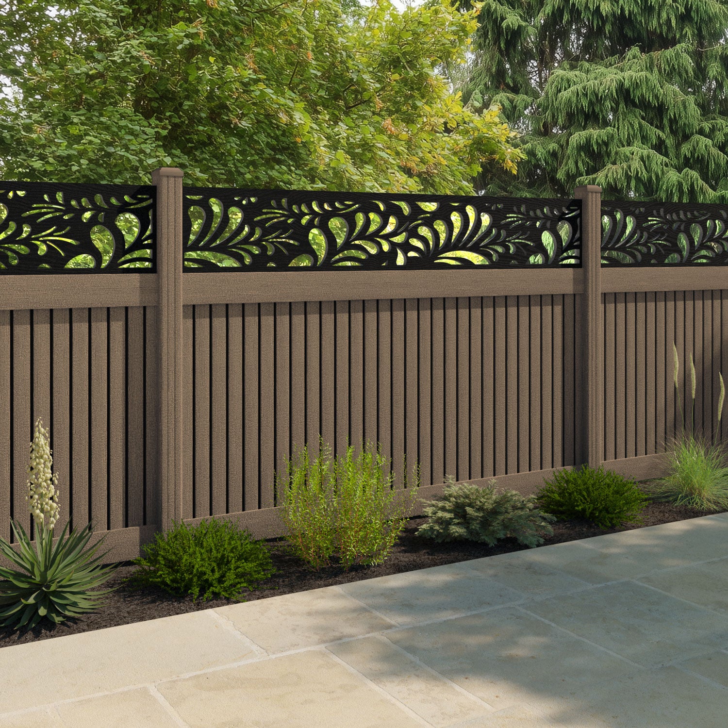 Virtis Petal Fence Panel - Teak - with our composite posts