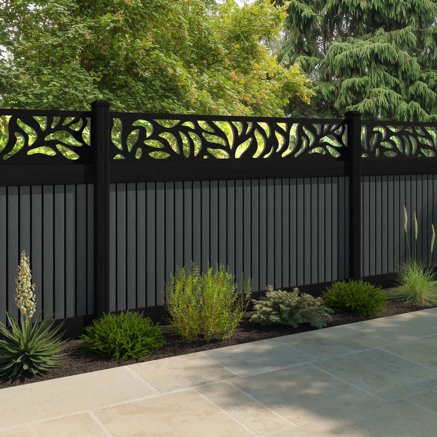 Virtis Plume Fence Panel - Dark Grey - with our composite posts