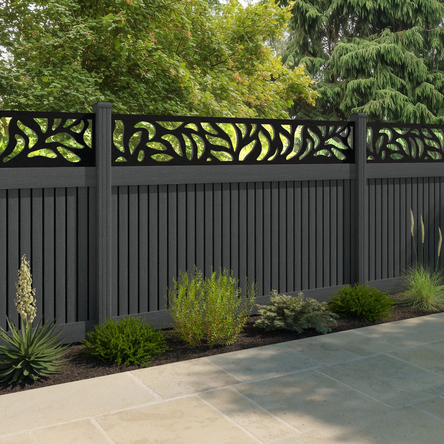 Virtis Plume Fence Panel - Dark Grey - with our composite posts