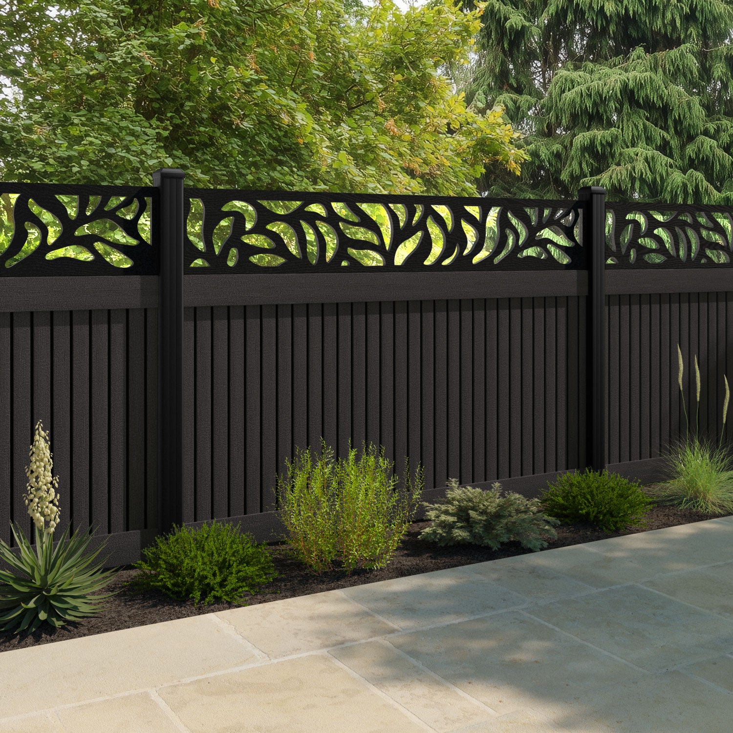 Virtis Plume Fence Panel - Dark Oak - with our composite posts