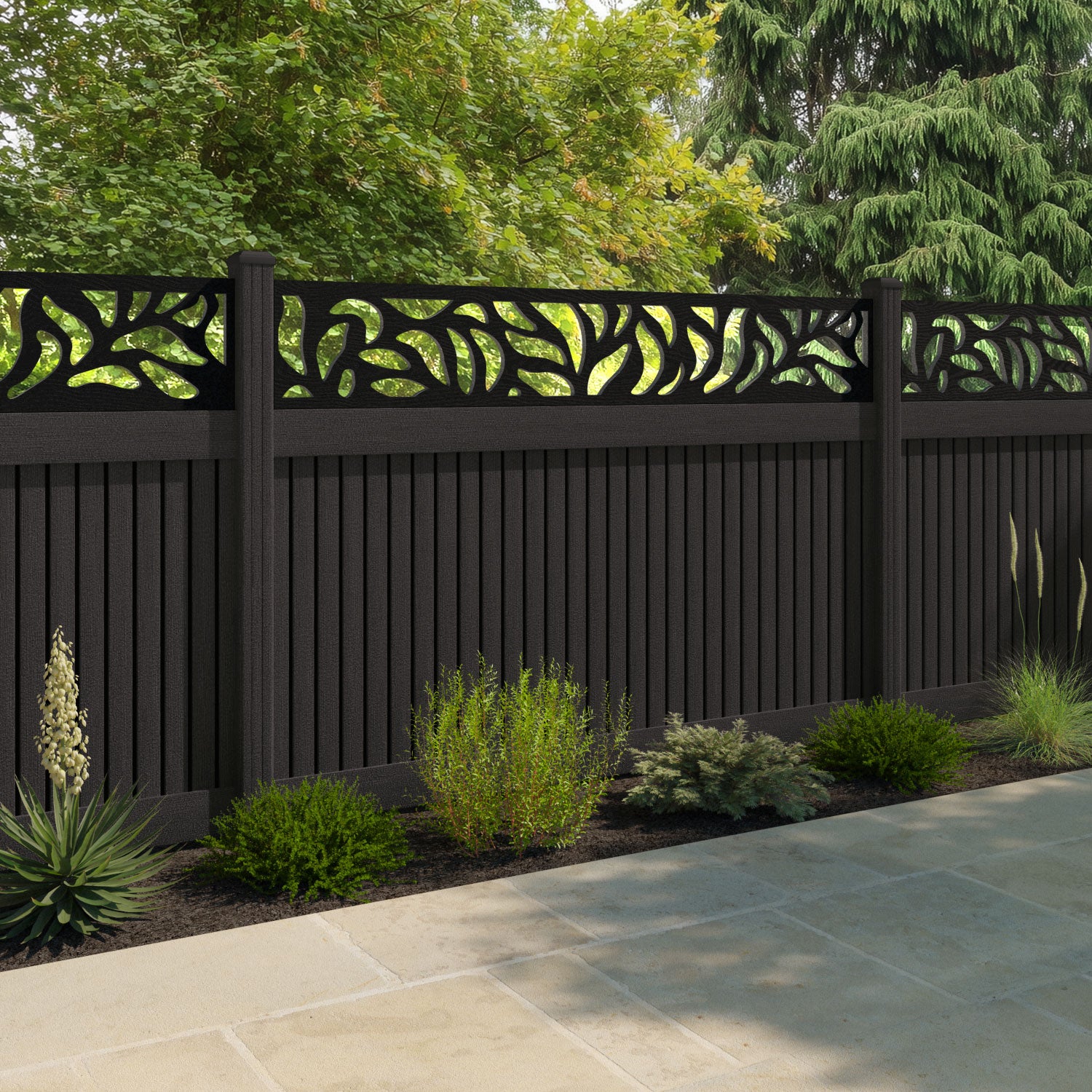 Virtis Plume Fence Panel - Dark Oak - with our composite posts